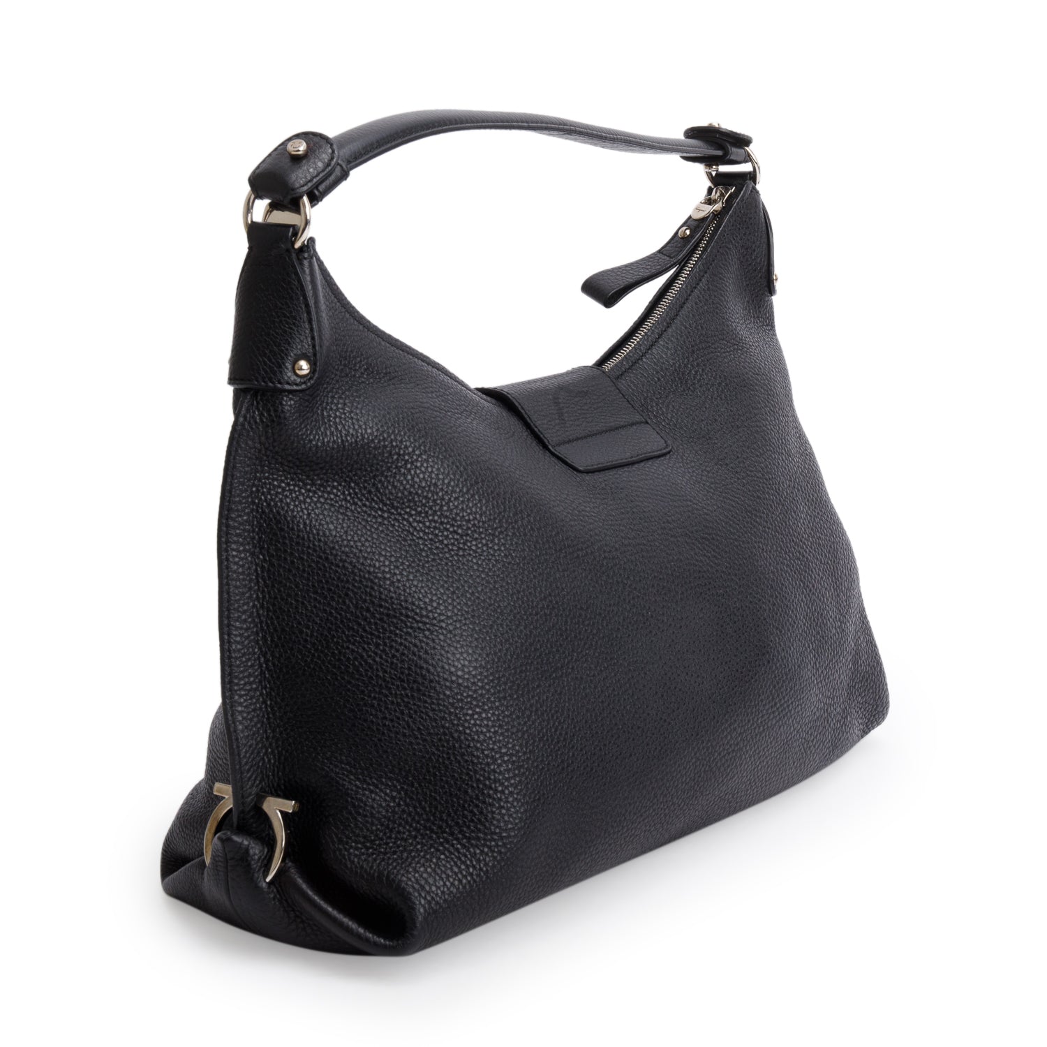 Ferragamo Black Pebbled Leather New Fanisa Large Hobo Bag