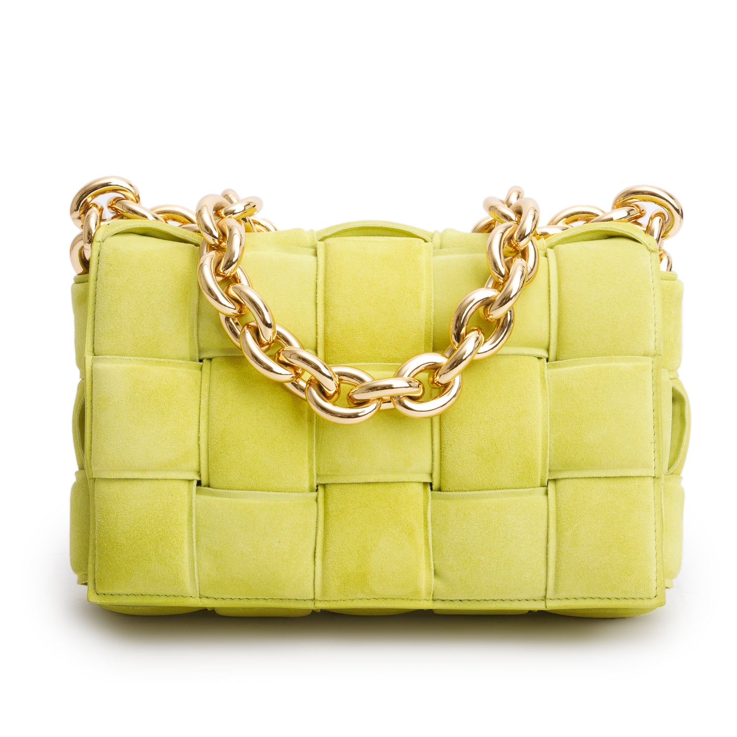 Bottega Veneta Green Suede Padded Leather Maxi Chain Cassette Bag