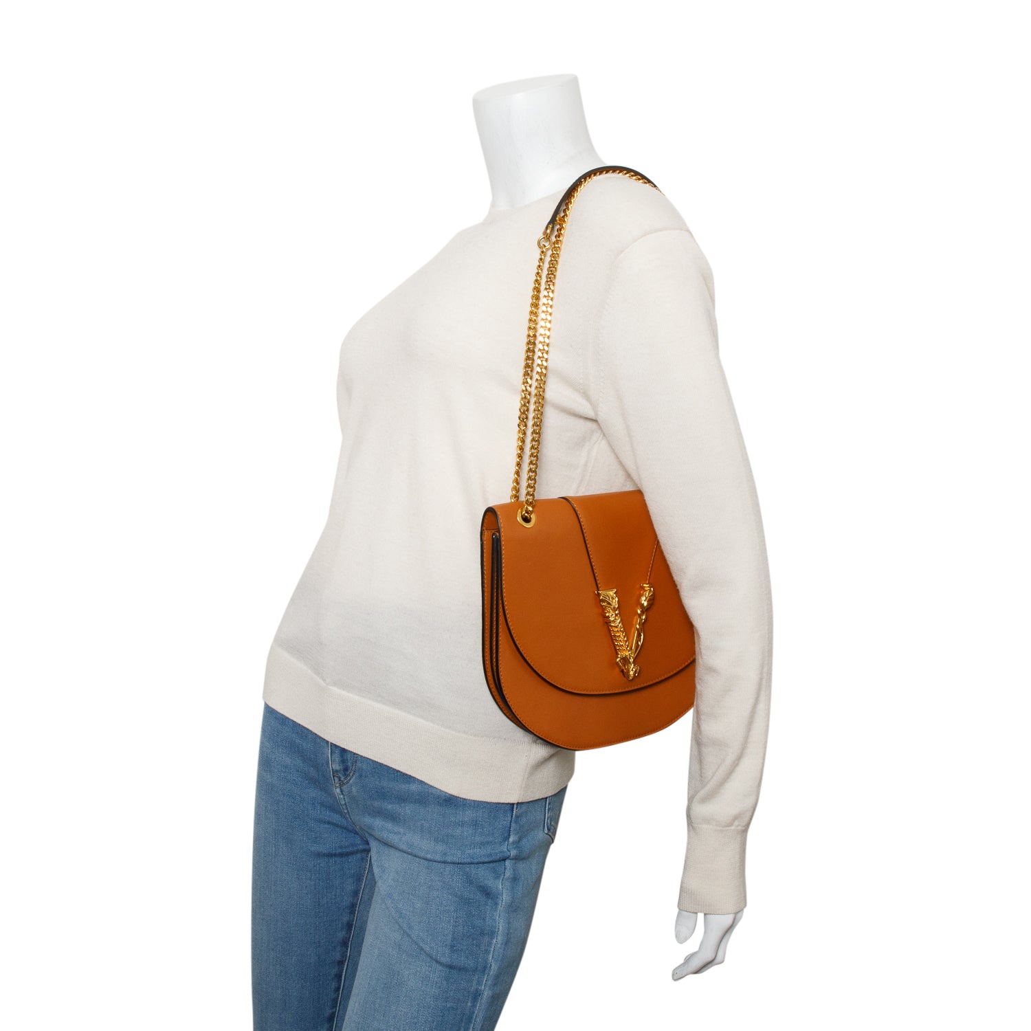 Versace Brown Nappa Leather Virtus Shoulder Bag