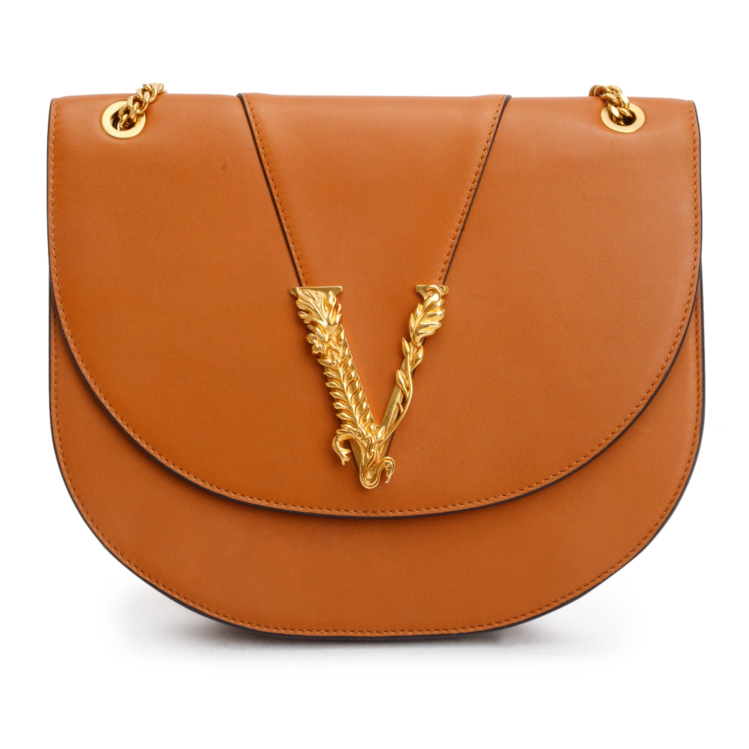 Versace Brown Nappa Leather Virtus Shoulder Bag