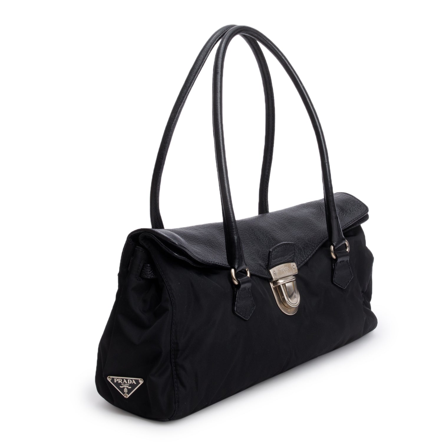 Prada Black Tessuto Nylon Bufalo Leather Easy Shoulder Bag w/ Box & Authenticity Card