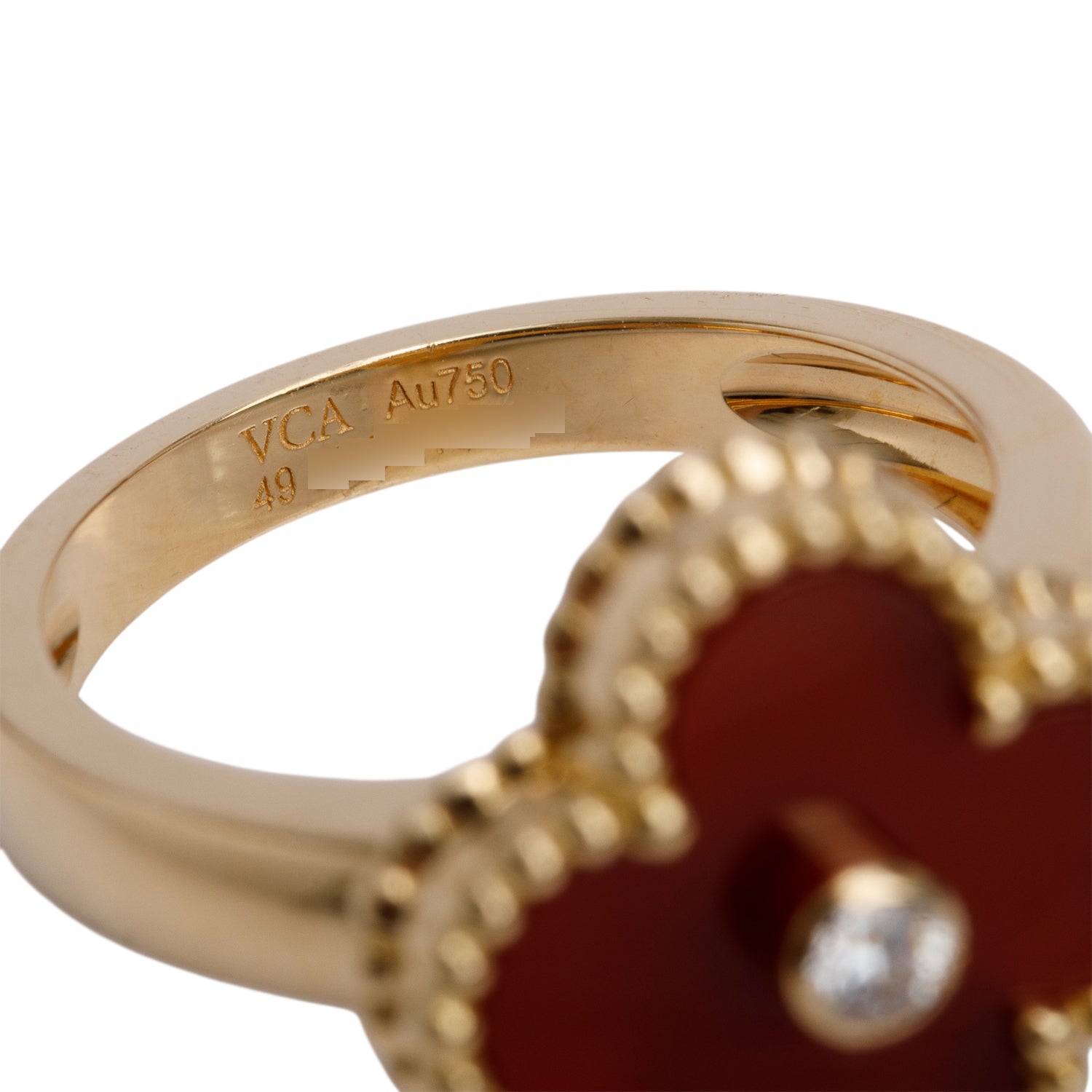 Van Cleef & Arpels 18k Yellow Gold Carnelian & Diamond Vintage Alhambra Ring, Size 49 5 w/ Box