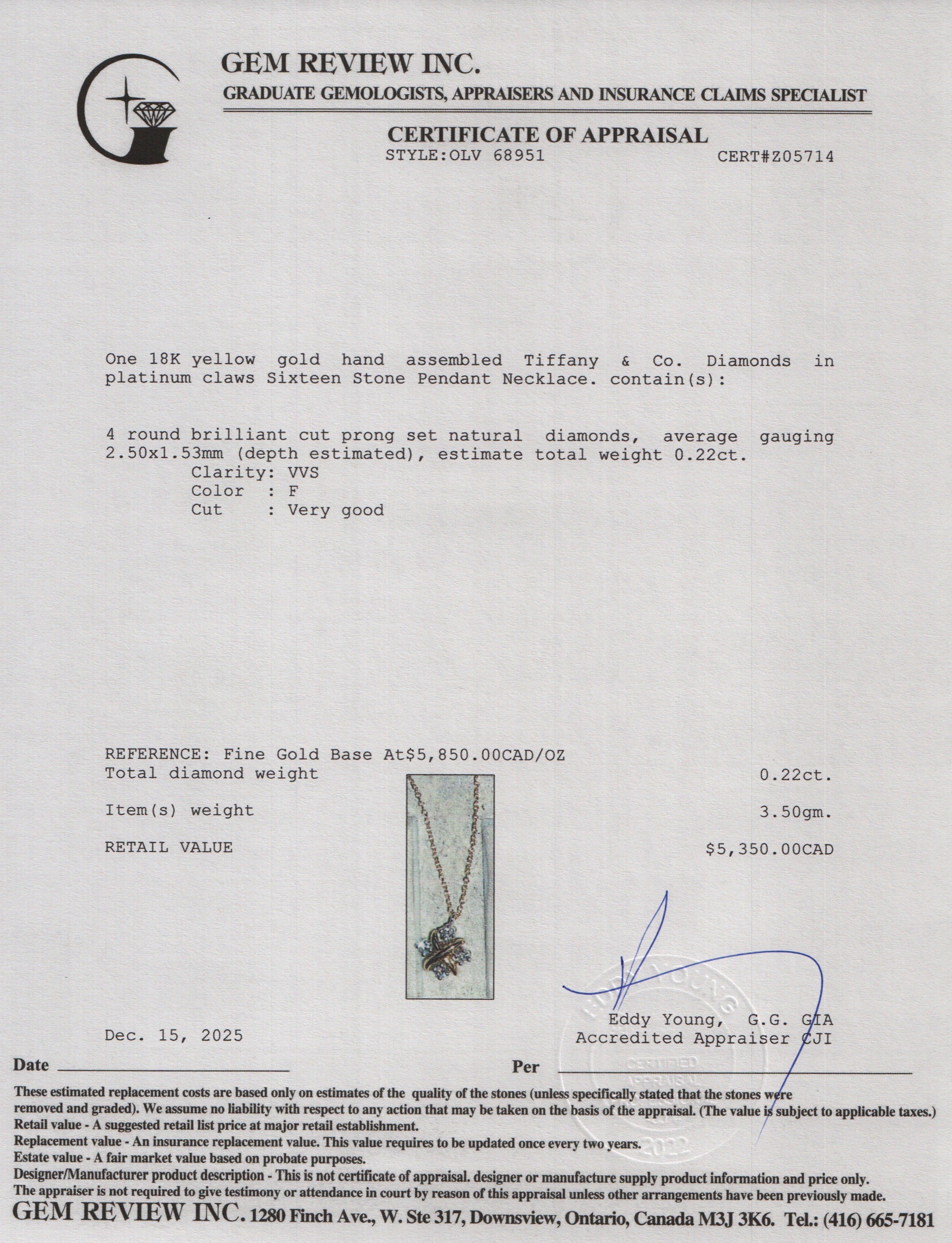 Tiffany & Co. 18k Yellow Gold & Platinum Diamond Sixteen Stone Pendant Necklace w/ Box