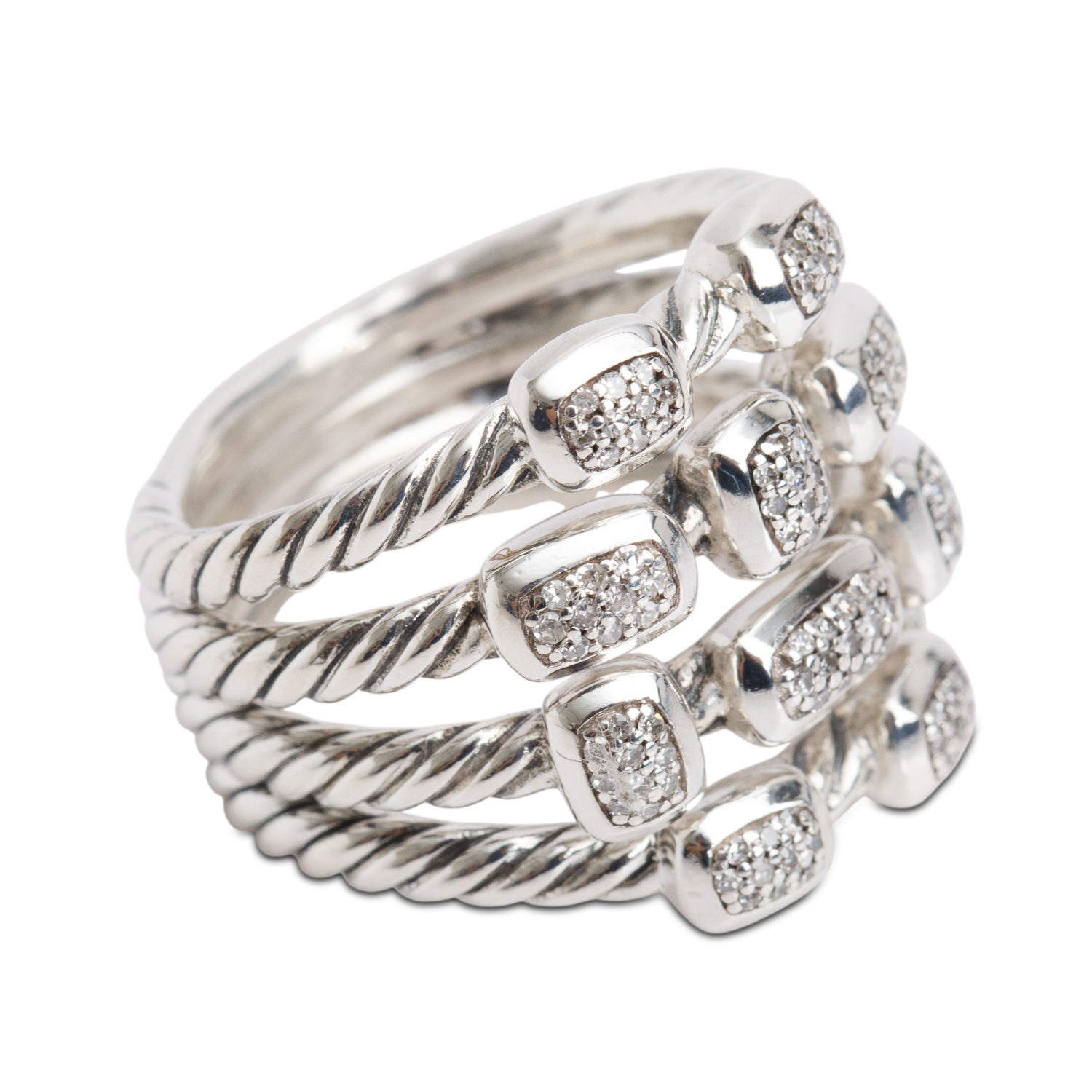 David Yurman Sterling Silver Diamond Confetti Four-Row Ring, Size 6.75