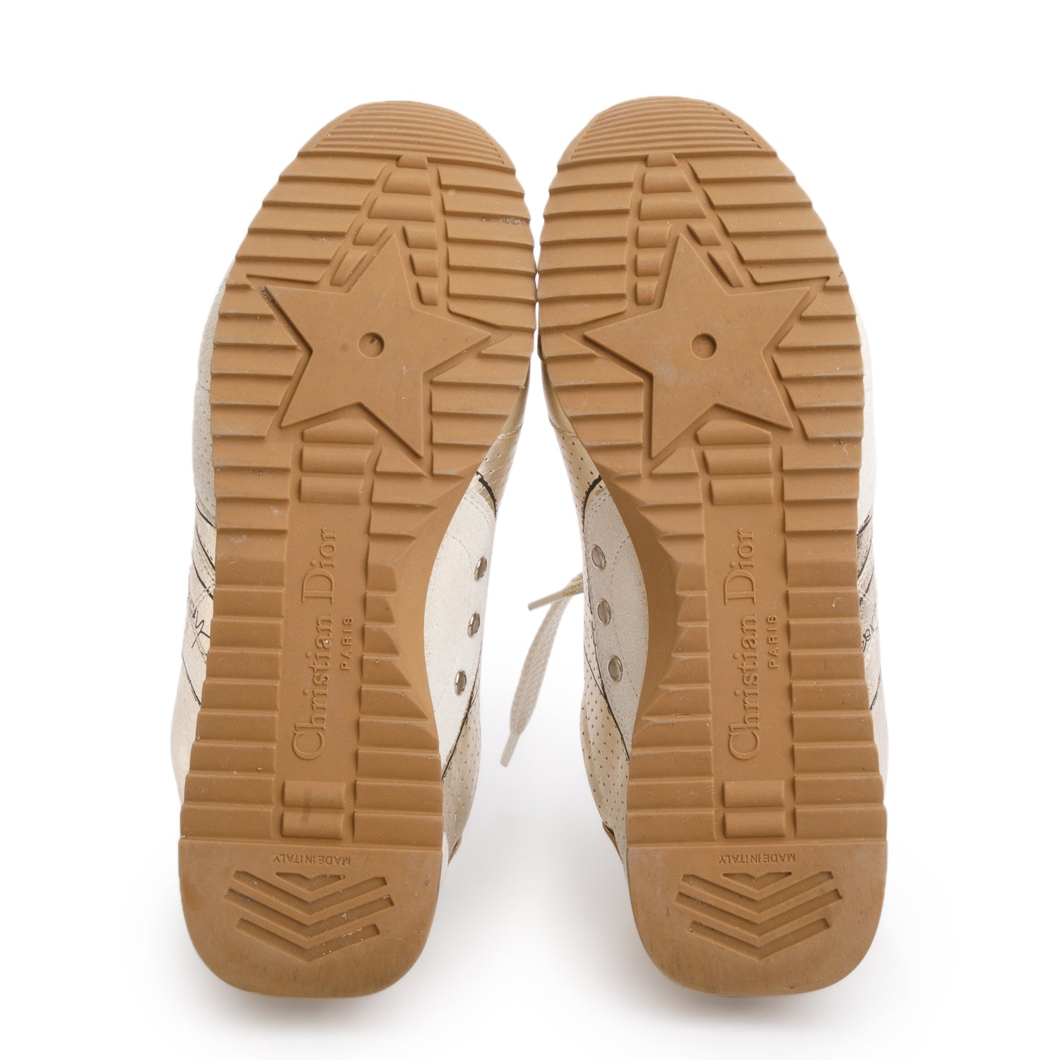 Christian Dior Metallic Gold Leather Beige Suede D-Sketch Sneakers, Size 38 w/ Box