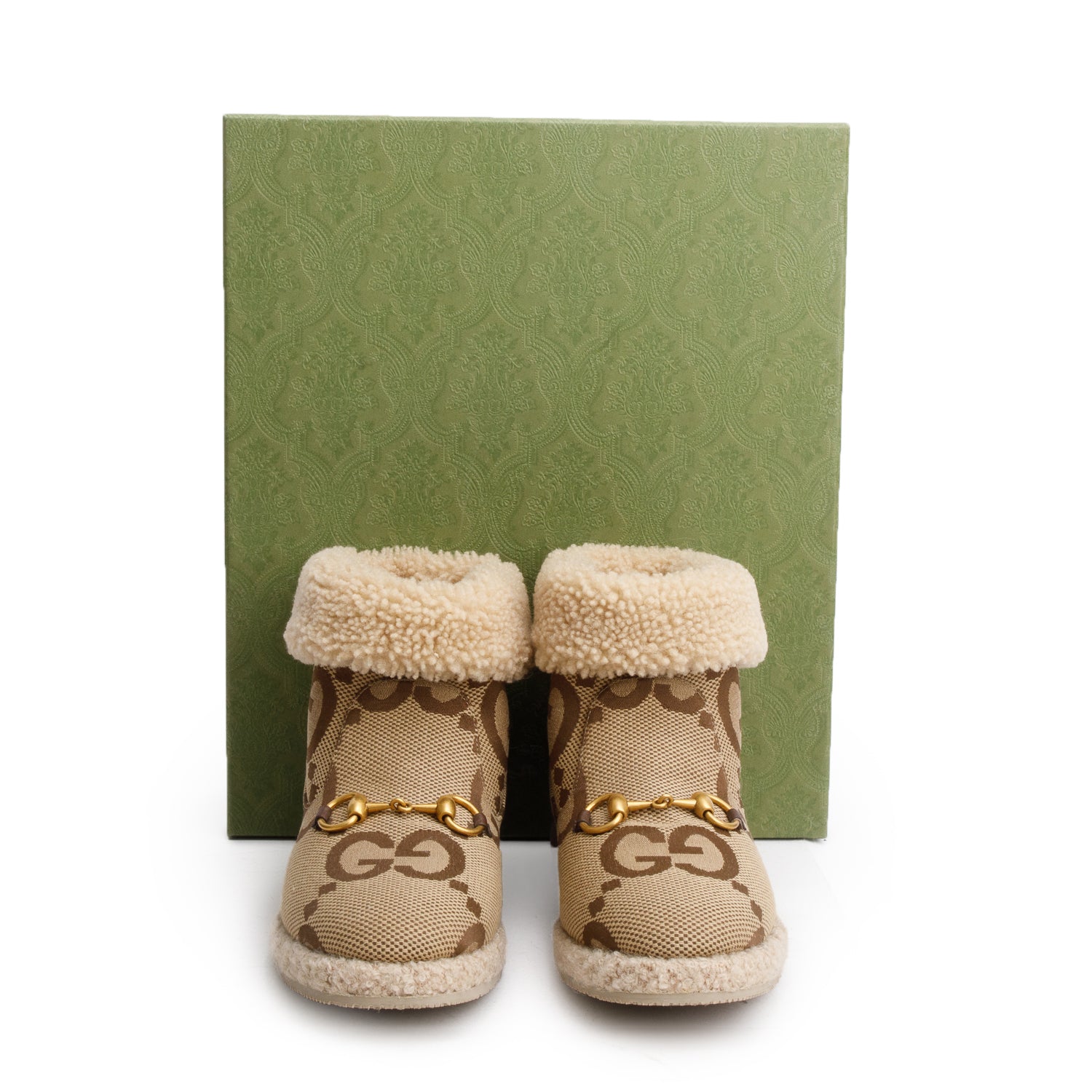 Gucci Beige Jumbo GG Wool Ankle Boots, Size 39 w/ Box