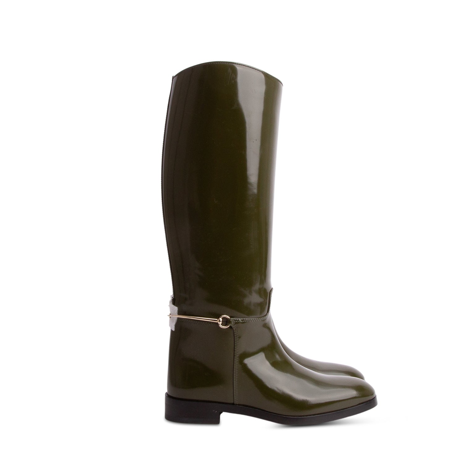 Gucci Green Patent Leather Web Horsebit Riding Boots, Size 39 w/ Box