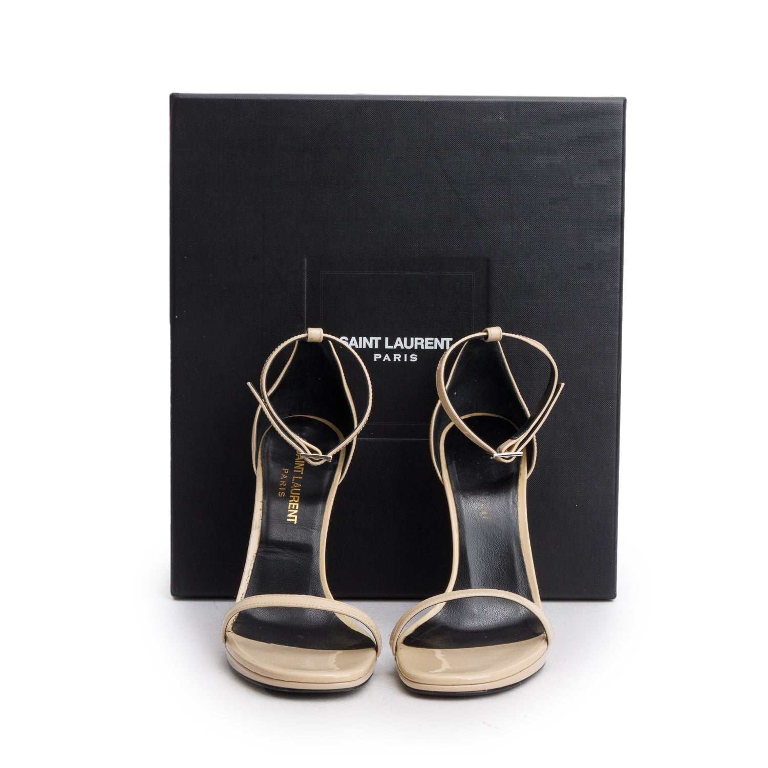 Saint Laurent Beige Patent Leather Jane Sandals, Size 35 w/ Box