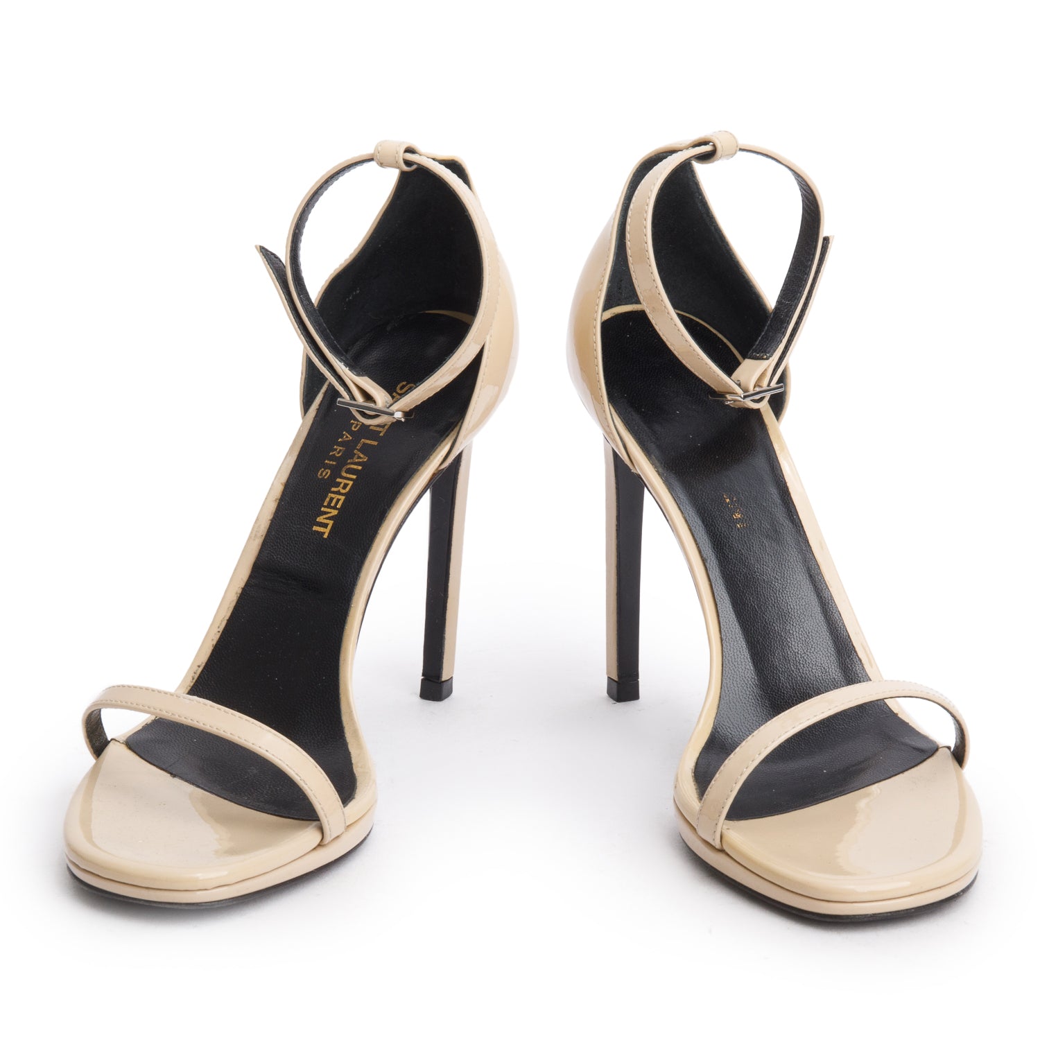Saint Laurent Beige Patent Leather Jane Sandals, Size 35 w/ Box