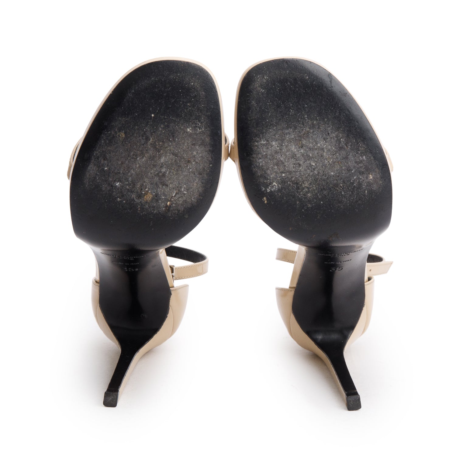 Saint Laurent Beige Patent Leather Jane Sandals, Size 35 w/ Box