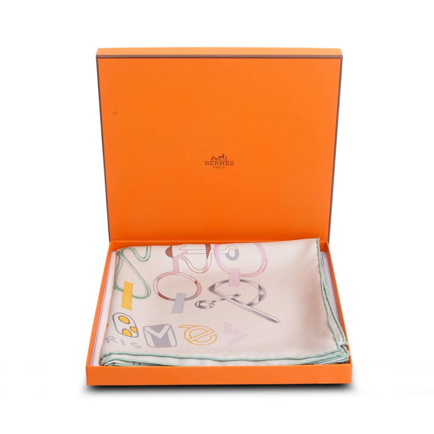 Hermes Grey Multicolor 'Do Re Boucles' Silk Scarf 90 w/ Box