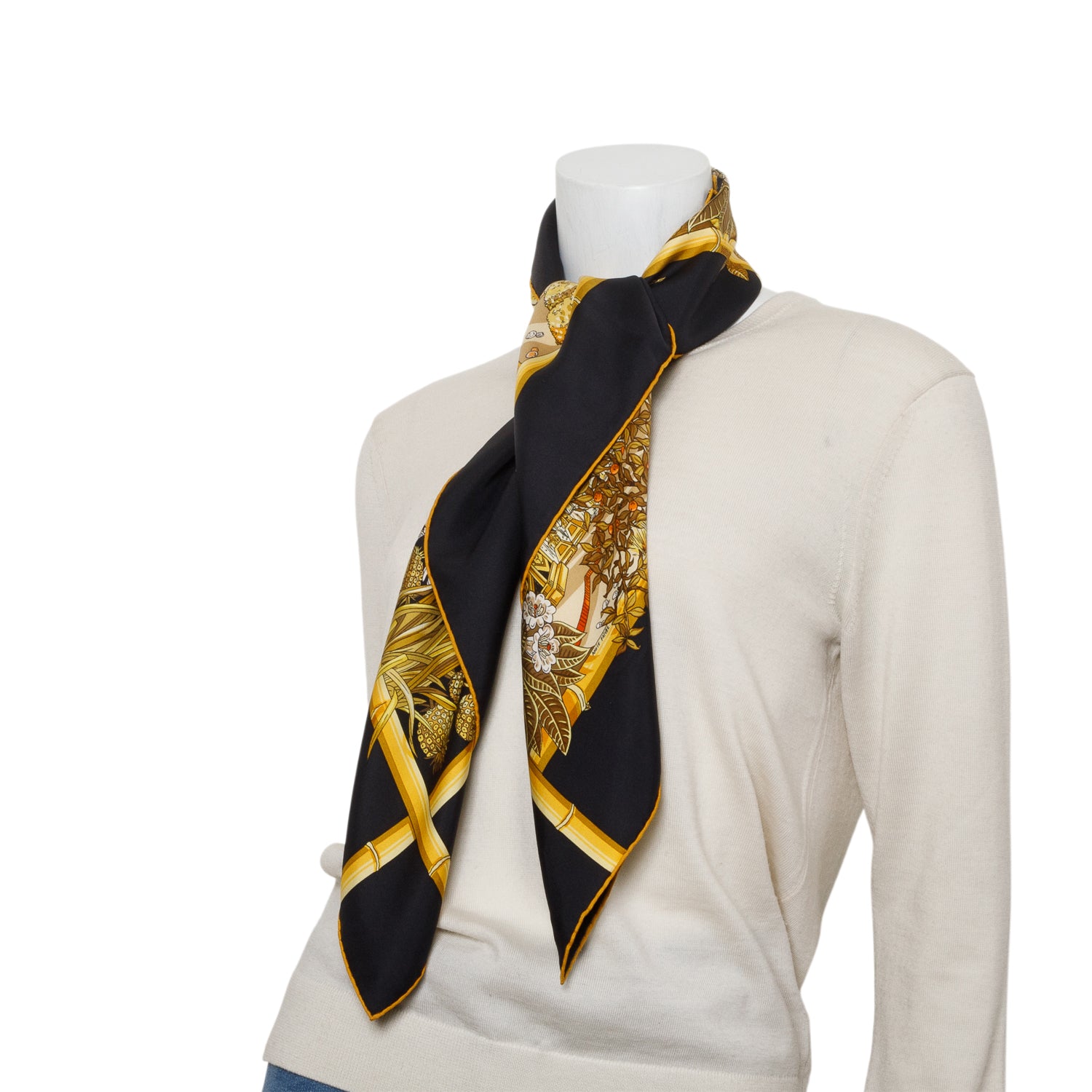 Hermes Black/Yellow 'Jardins D'Hiver' Silk Scarf 90 w/ Box