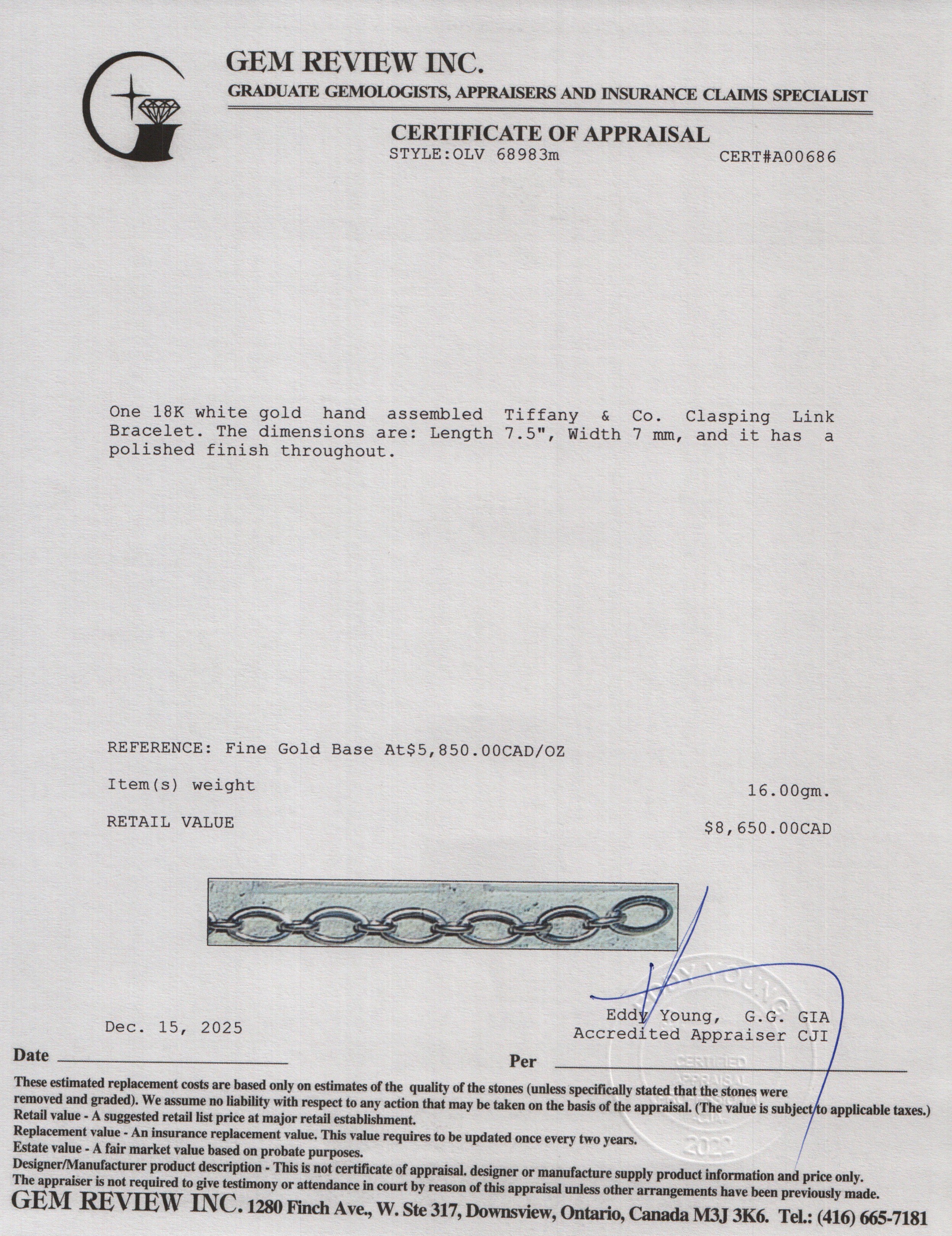 Tiffany & Co. 18k White Gold Clasping Link Bracelet w/ Box