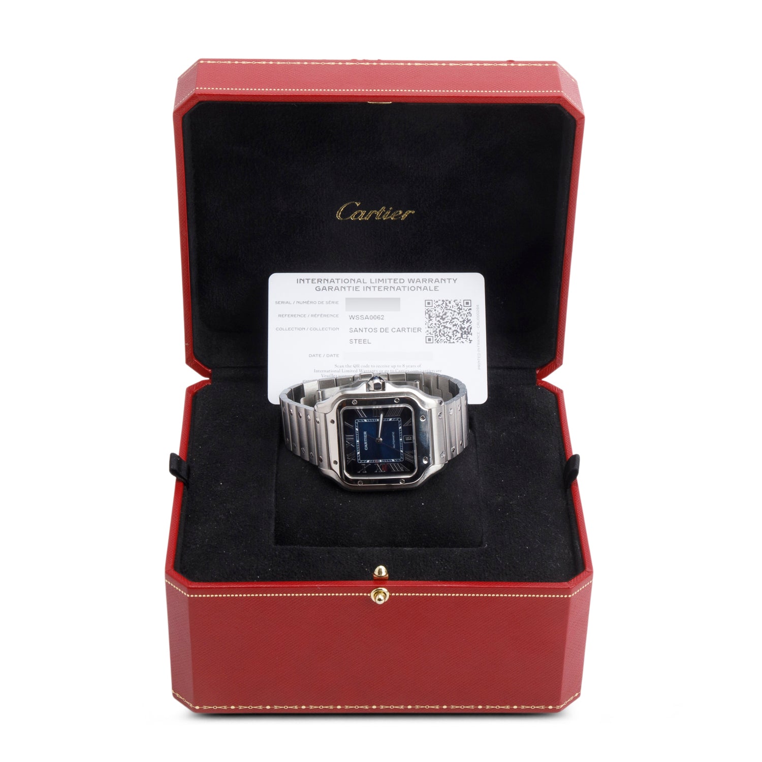 Cartier Stainless Steel Santos de Cartier Automatic Watch, Large Model Blue Dial 4072 w/ Box & Papers