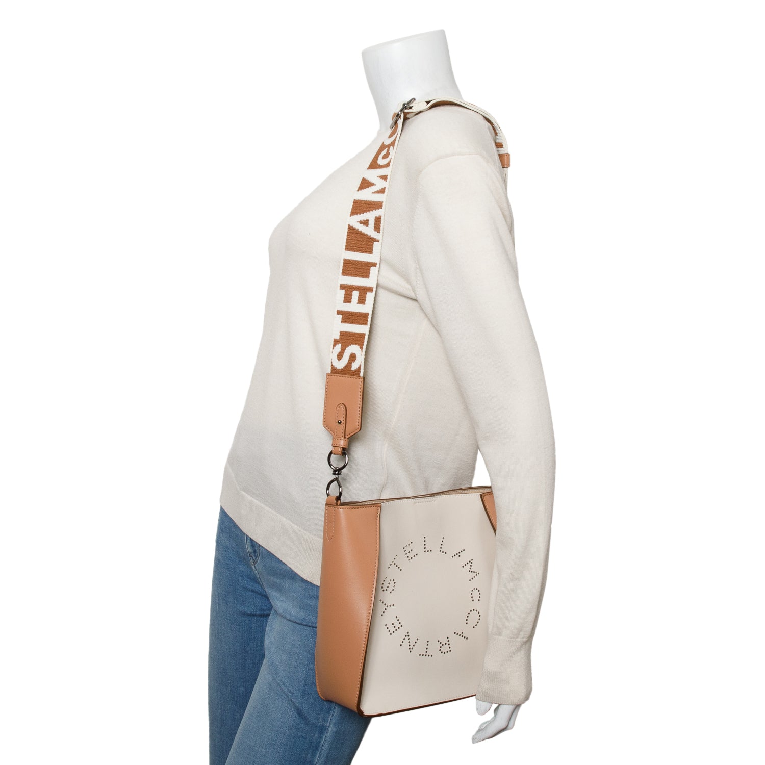 Stella McCartney Brown Cream Eco Alter Nappa Perforated Logo Crossbody Bag