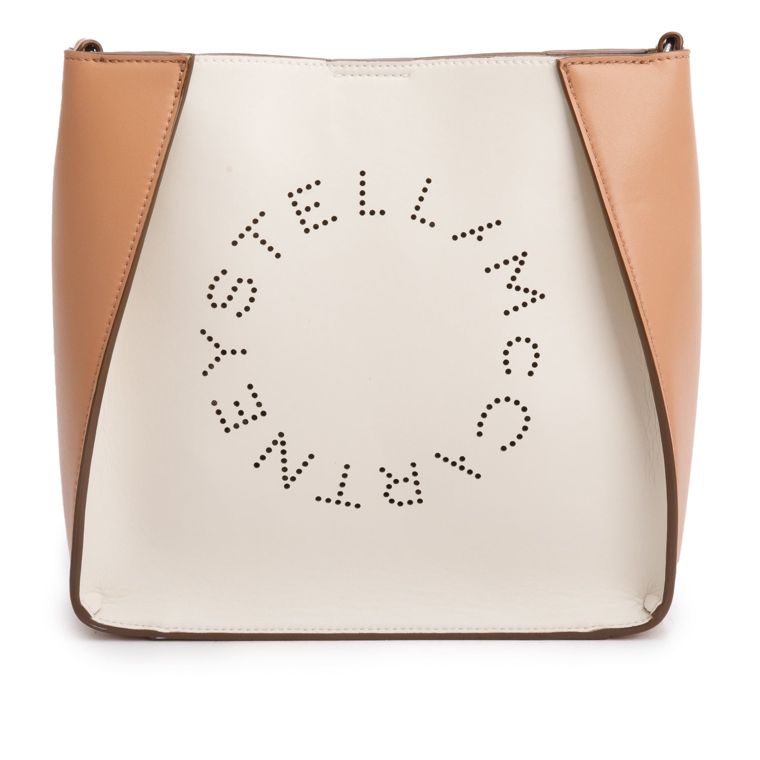 Stella McCartney Brown Cream Eco Alter Nappa Perforated Logo Crossbody Bag