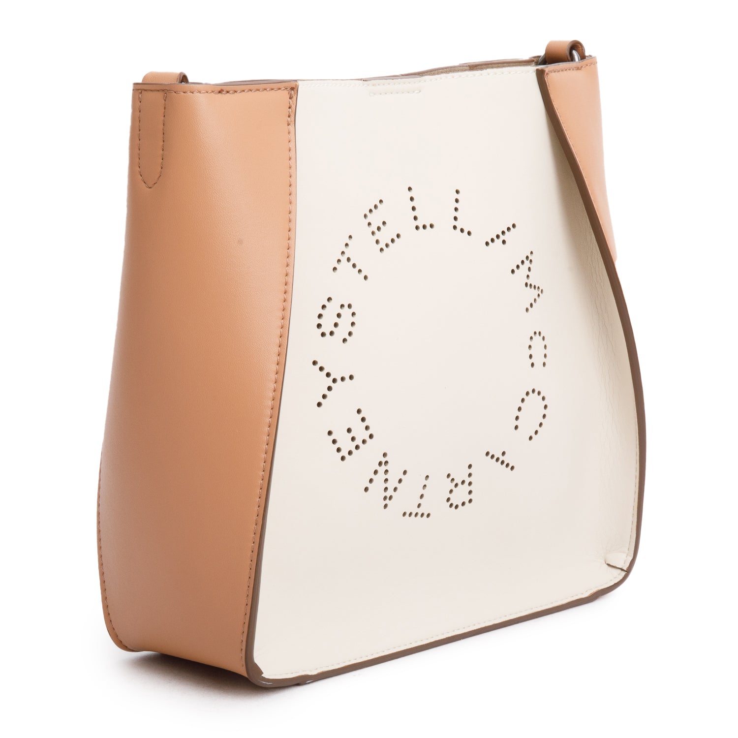 Stella McCartney Brown Cream Eco Alter Nappa Perforated Logo Crossbody Bag