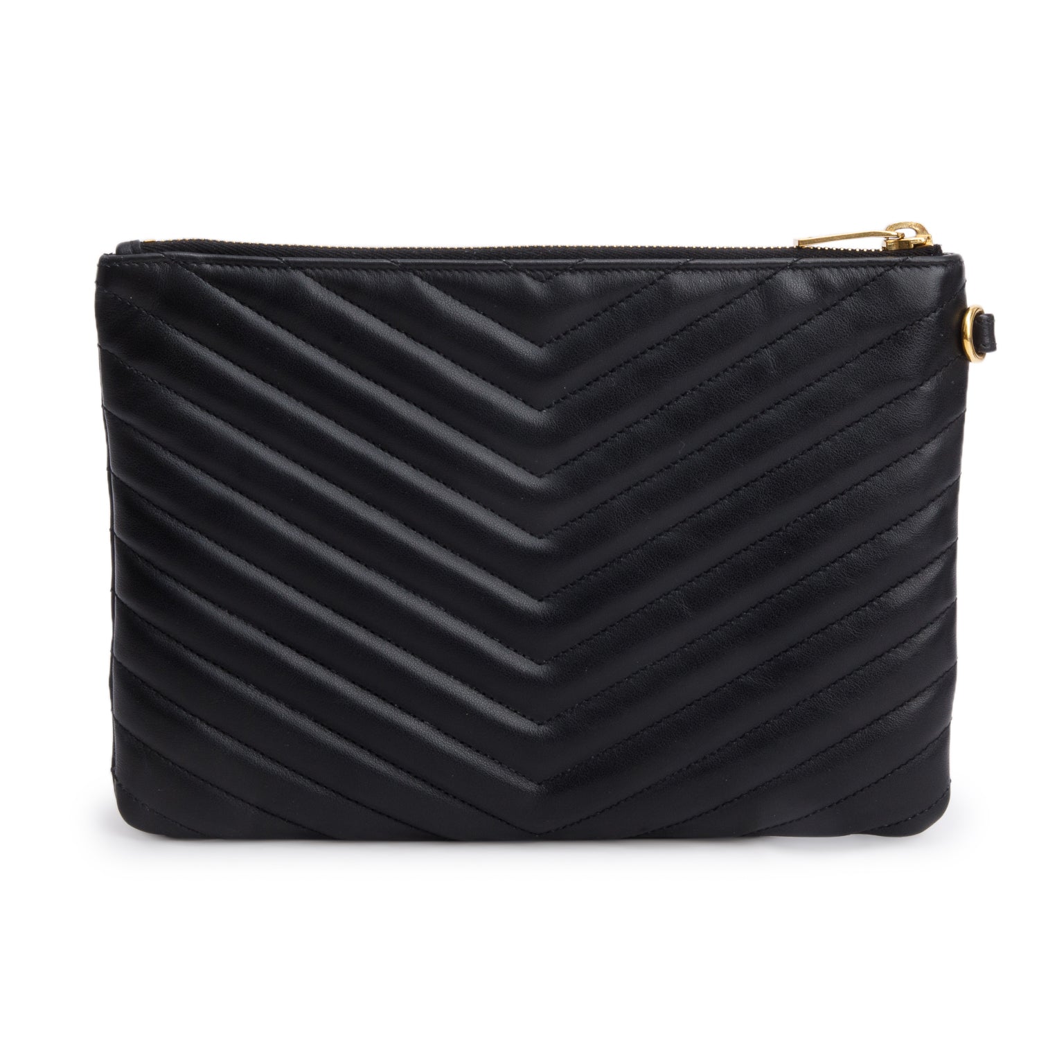 Saint Laurent 2021 Black Calfskin Matelasse Monogram Casssandre Zip Pouch