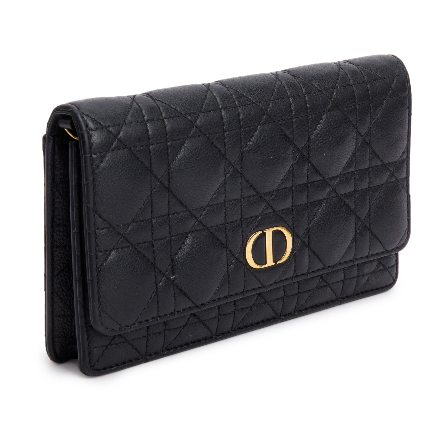 Christian Dior 2022 Black Supple Calfskin Caro Pouch w/ Chain