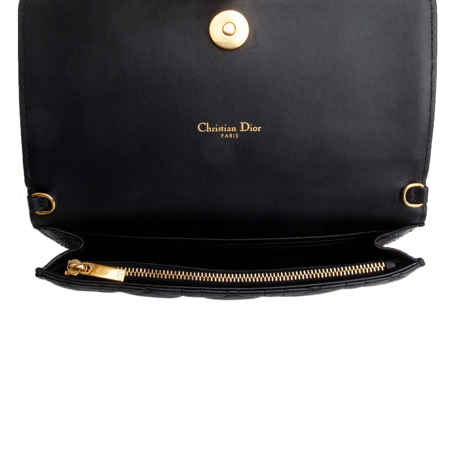 Christian Dior 2022 Black Supple Calfskin Caro Pouch w/ Chain