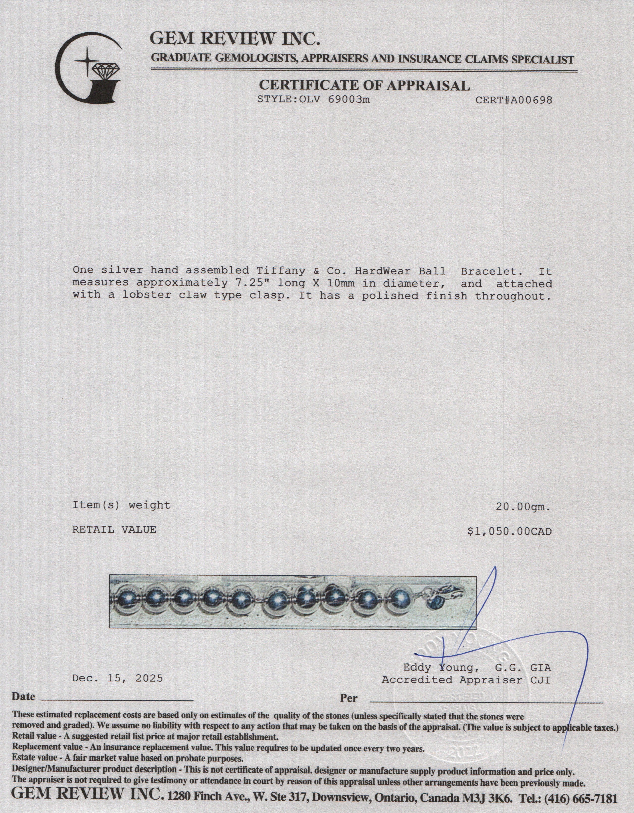 Tiffany & Co. Sterling Silver 10 MM HardWear Ball Bracelet