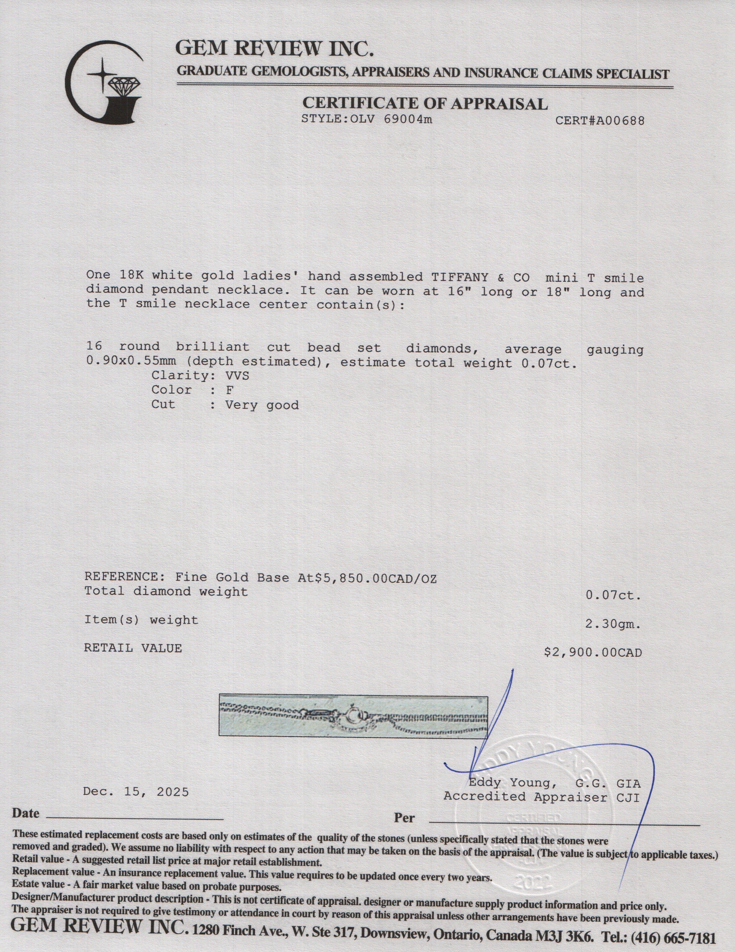 Tiffany & Co. 18k White Gold Mini T Smile Diamond Pendant Necklace w/ Box