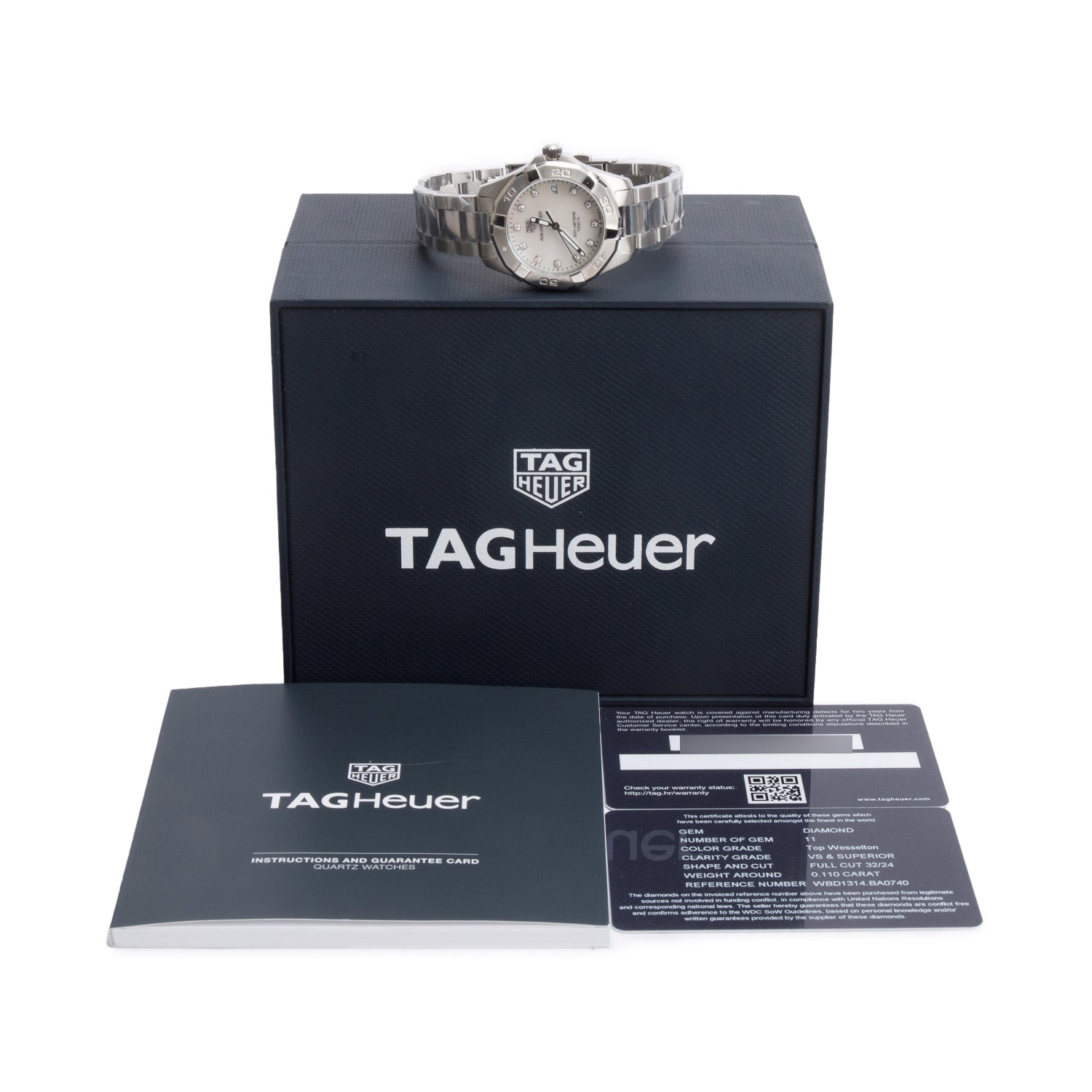 Tag Heuer Stainless Steel Aquaracer 34 MM Quartz Watch Mother of Pearl Diamond Dial WBD1314 w/ Box & Papers