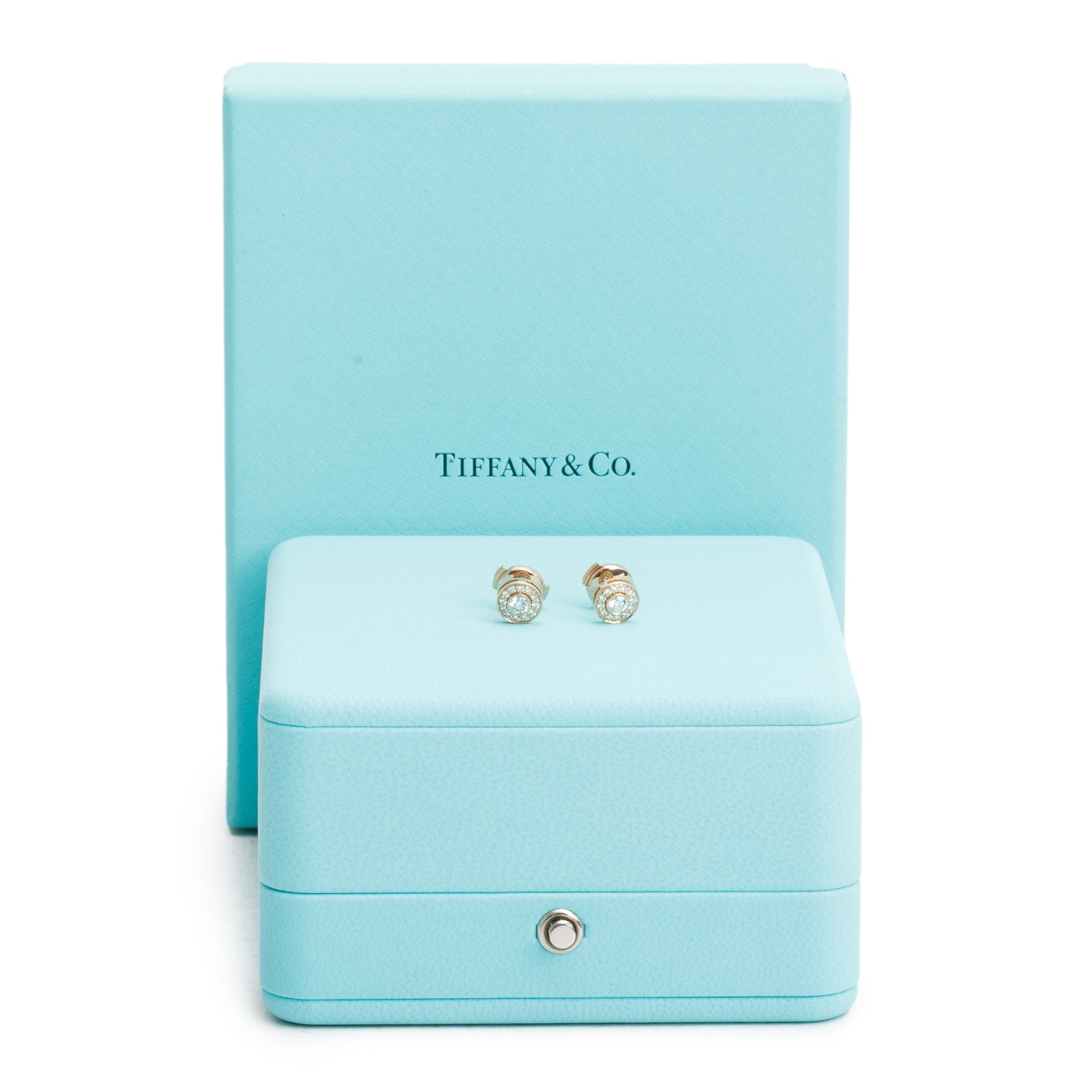 Tiffany & Co. 18k Rose Gold Diamond Circlet Stud Earrings w/ Box