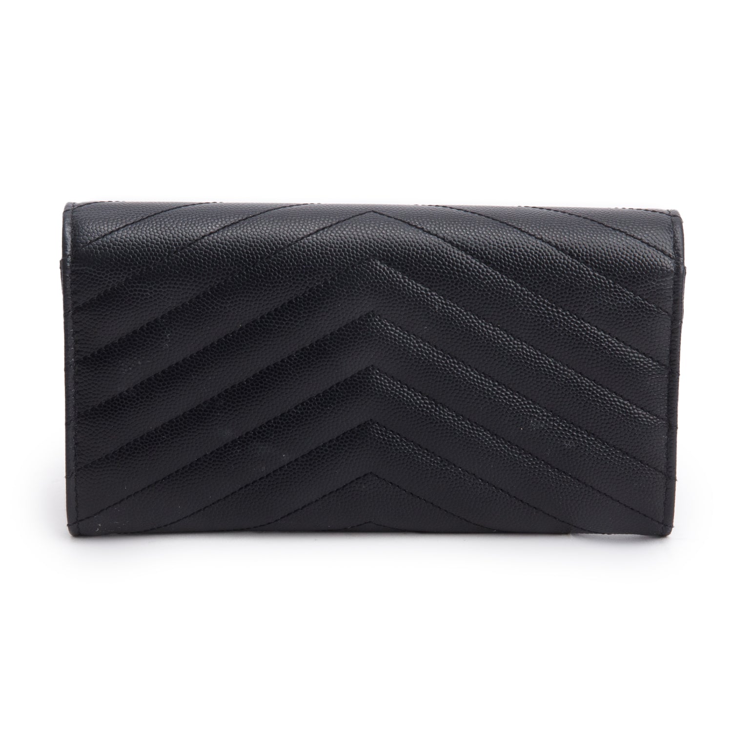 Saint Laurent Black Grain de Poudre Matelasse Chevron Monogram Flap Wallet