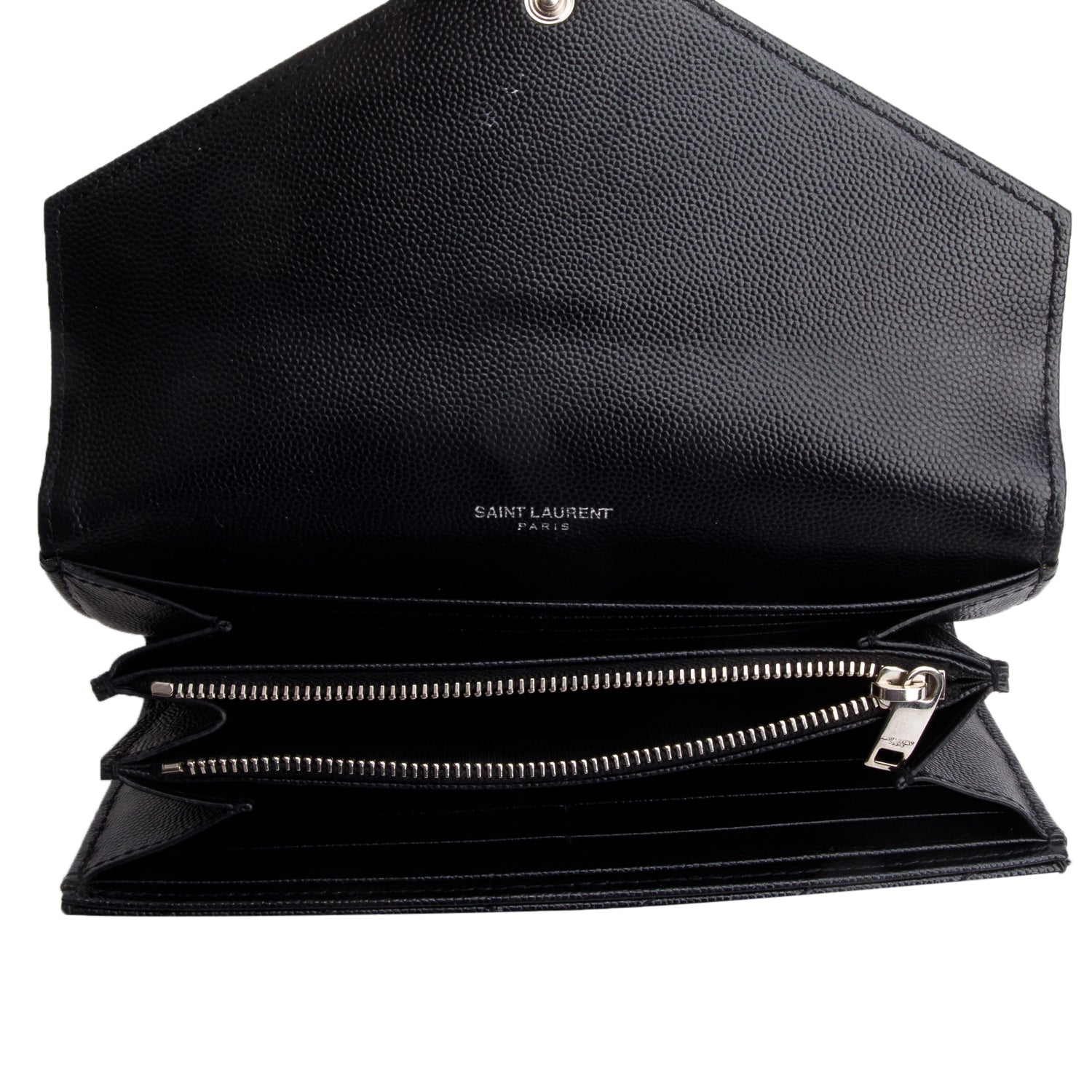 Saint Laurent Black Grain de Poudre Matelasse Chevron Monogram Flap Wallet