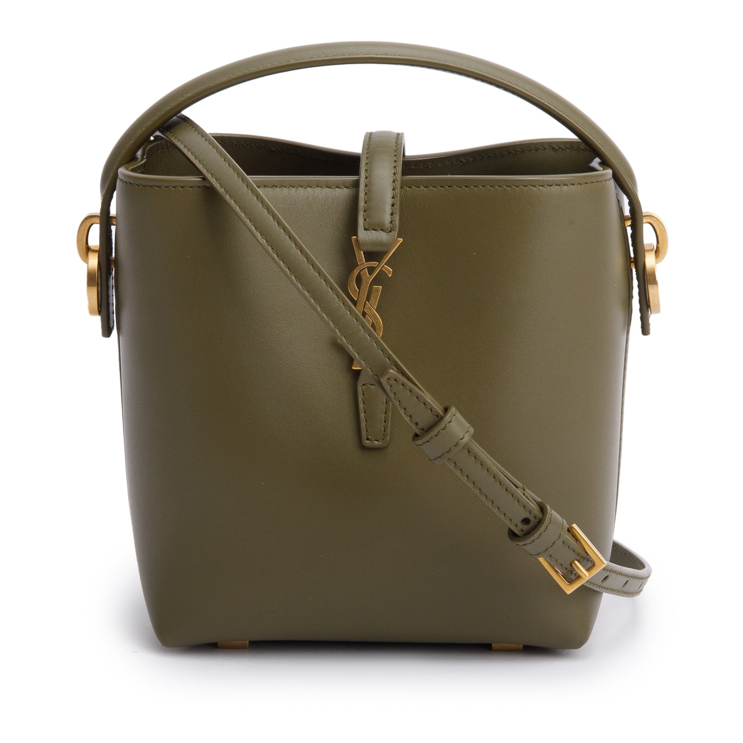 Saint Laurent 2024 Olive Shiny Calfskin Le 37 Mini Bucket Bag w/ Strap