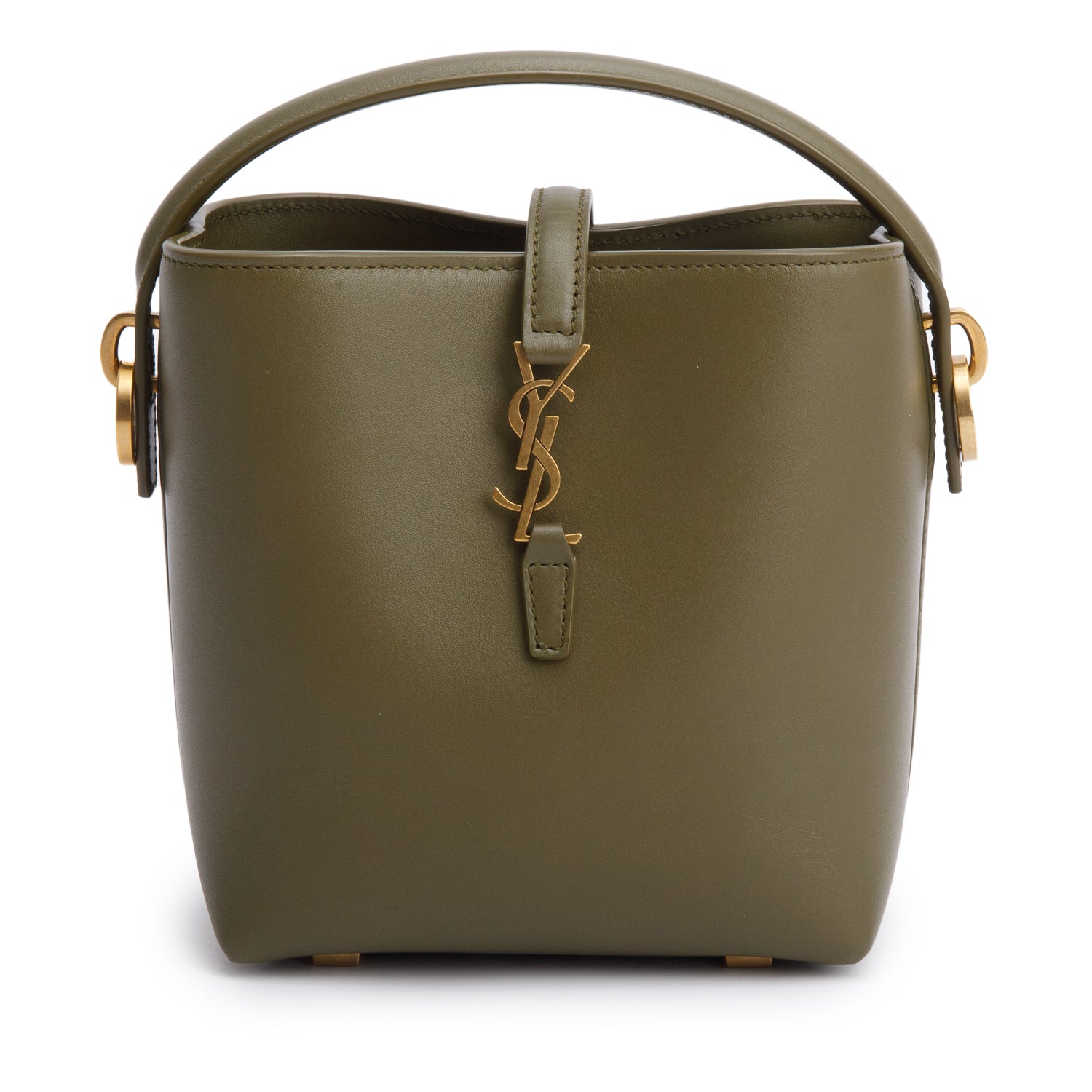 Saint Laurent 2024 Olive Shiny Calfskin Le 37 Mini Bucket Bag w/ Strap