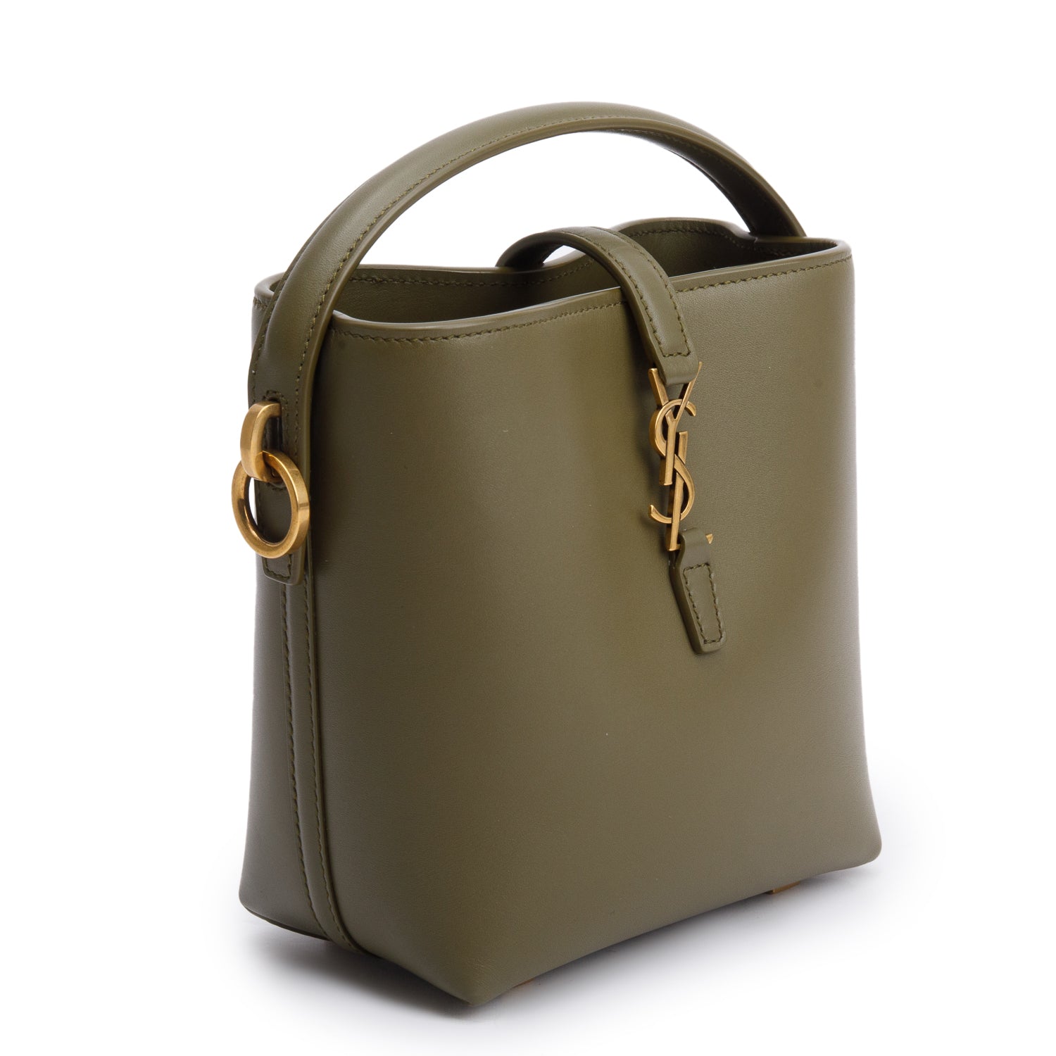 Saint Laurent 2024 Olive Shiny Calfskin Le 37 Mini Bucket Bag w/ Strap