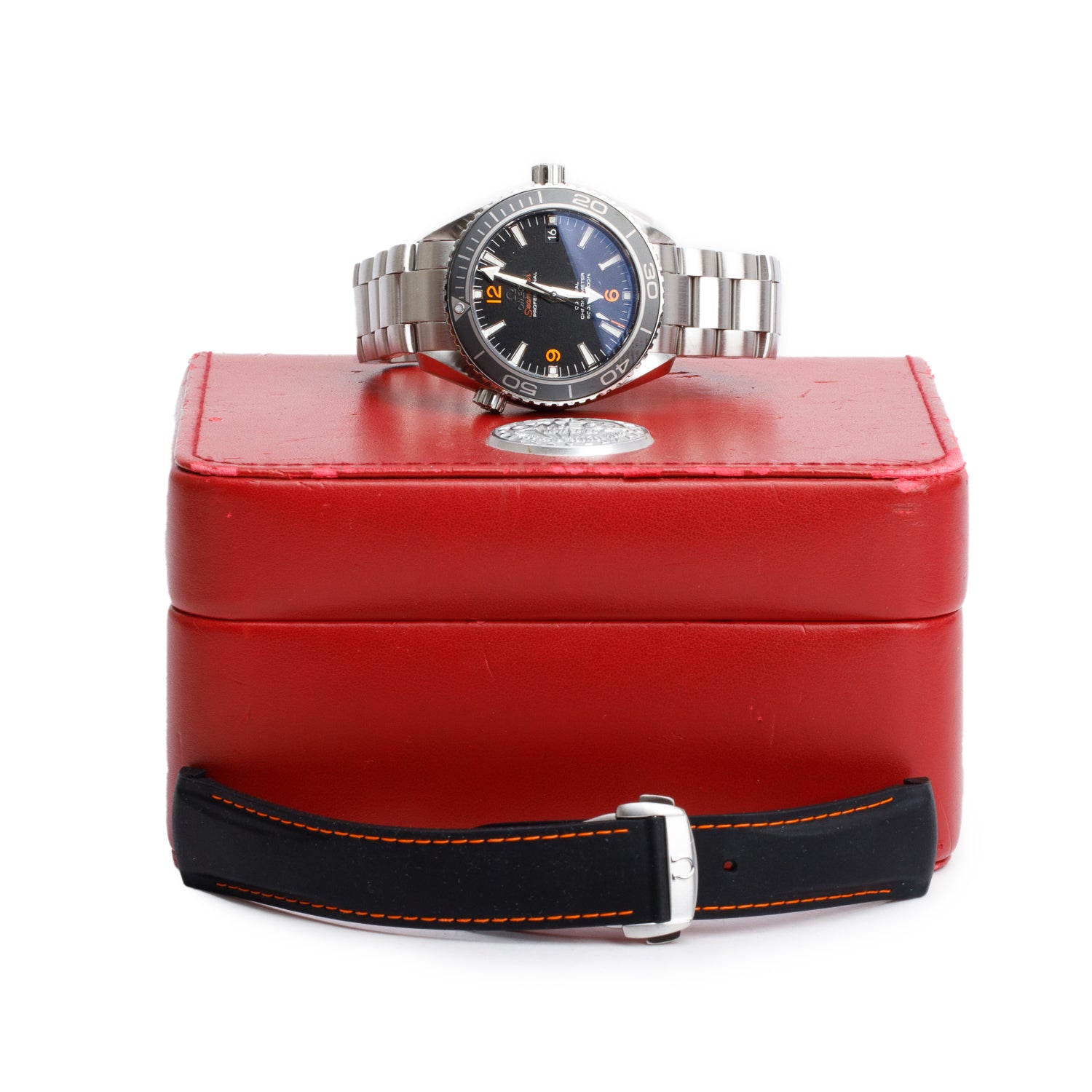 Omega Stainless Steel Seamaster Planet Ocean 600M 37.5 MM Automatic Watch Black Dial w/ Box & Extra Strap