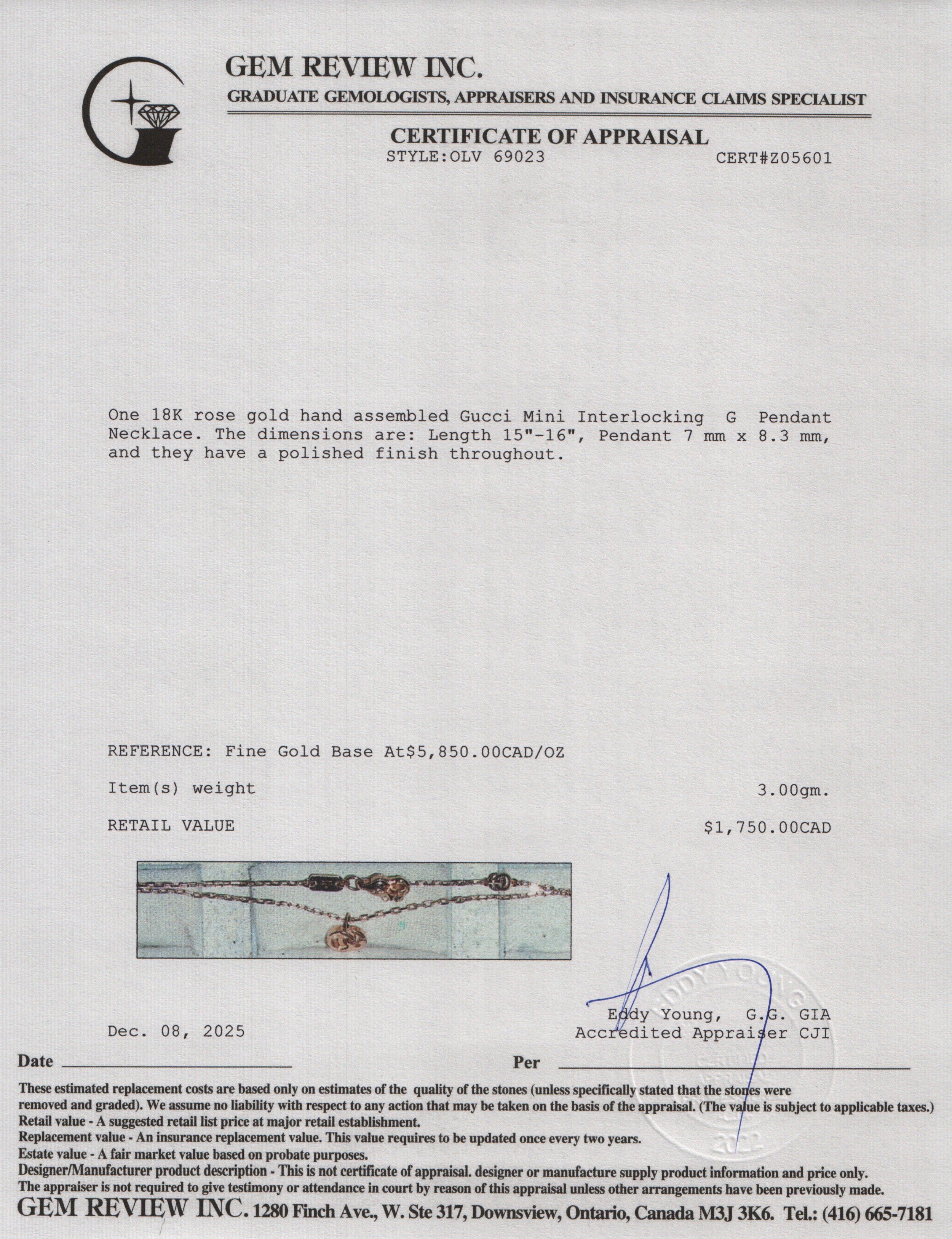 Gucci 18k Rose Gold Mini Interlocking G Pendant Necklace