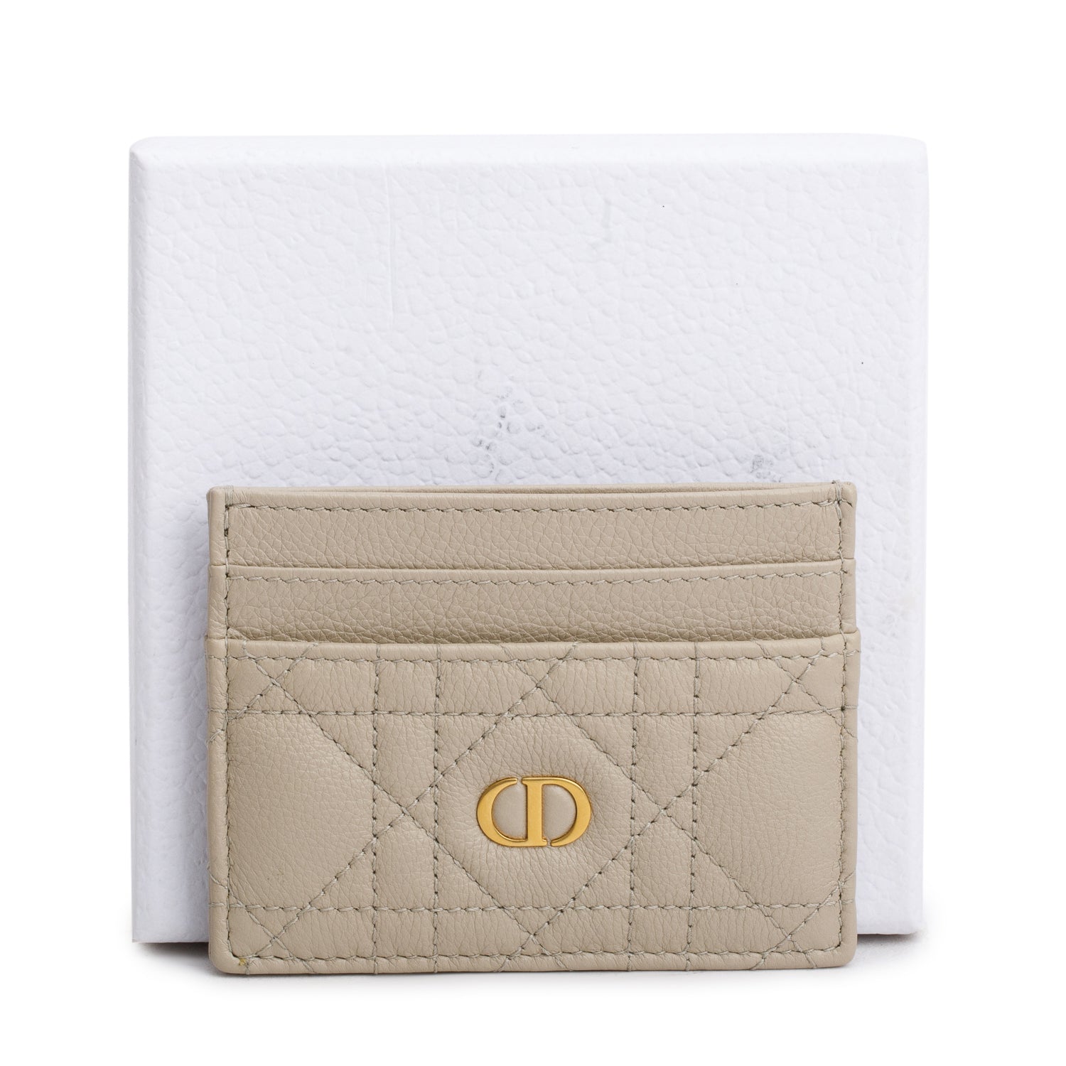 Christian Dior 2023 Beige Supple Cannage Leather Caro Freesia Card Holder w/ Box