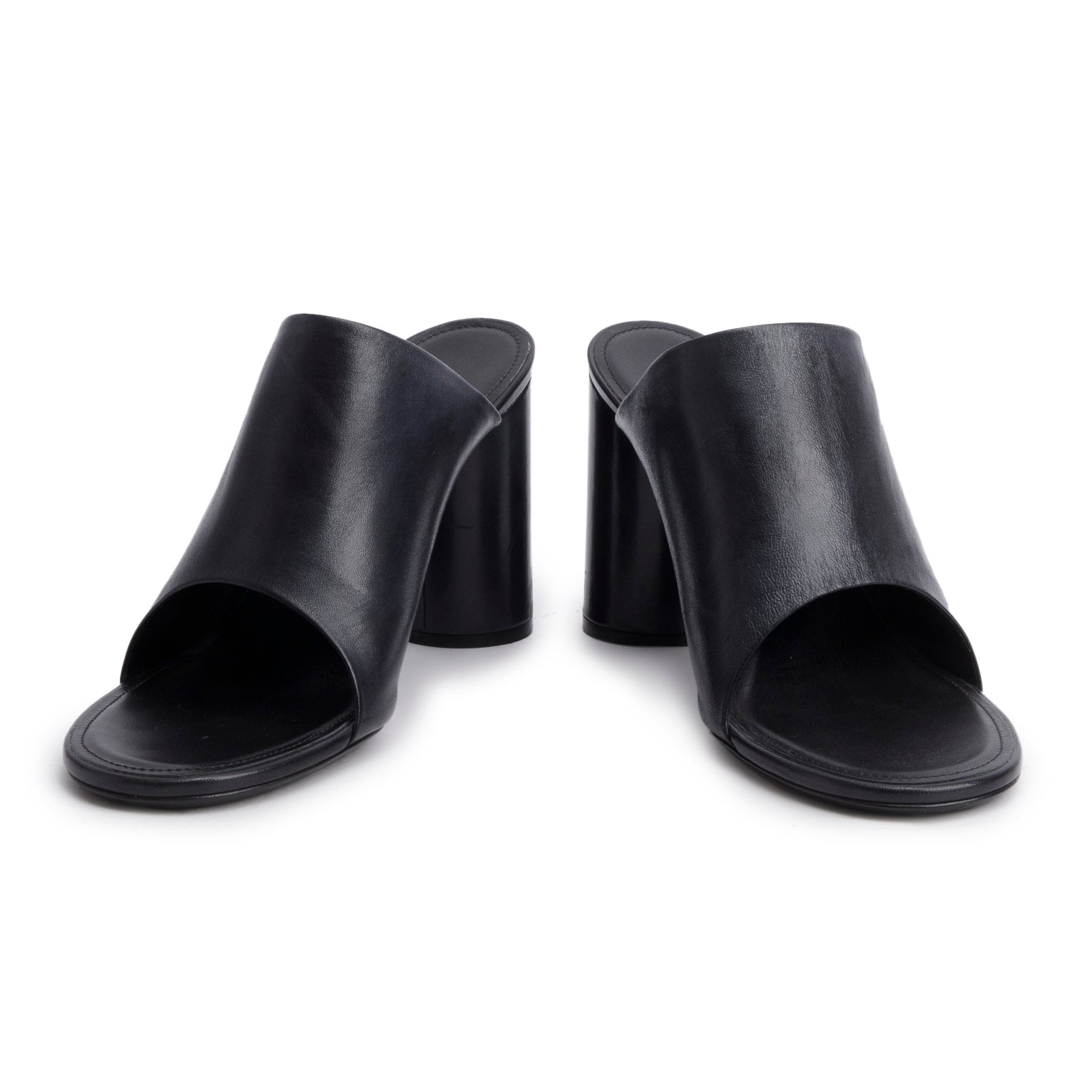 Balenciaga Black Shiny Sheepskin Oval Sandals, Size 40 w/ Box