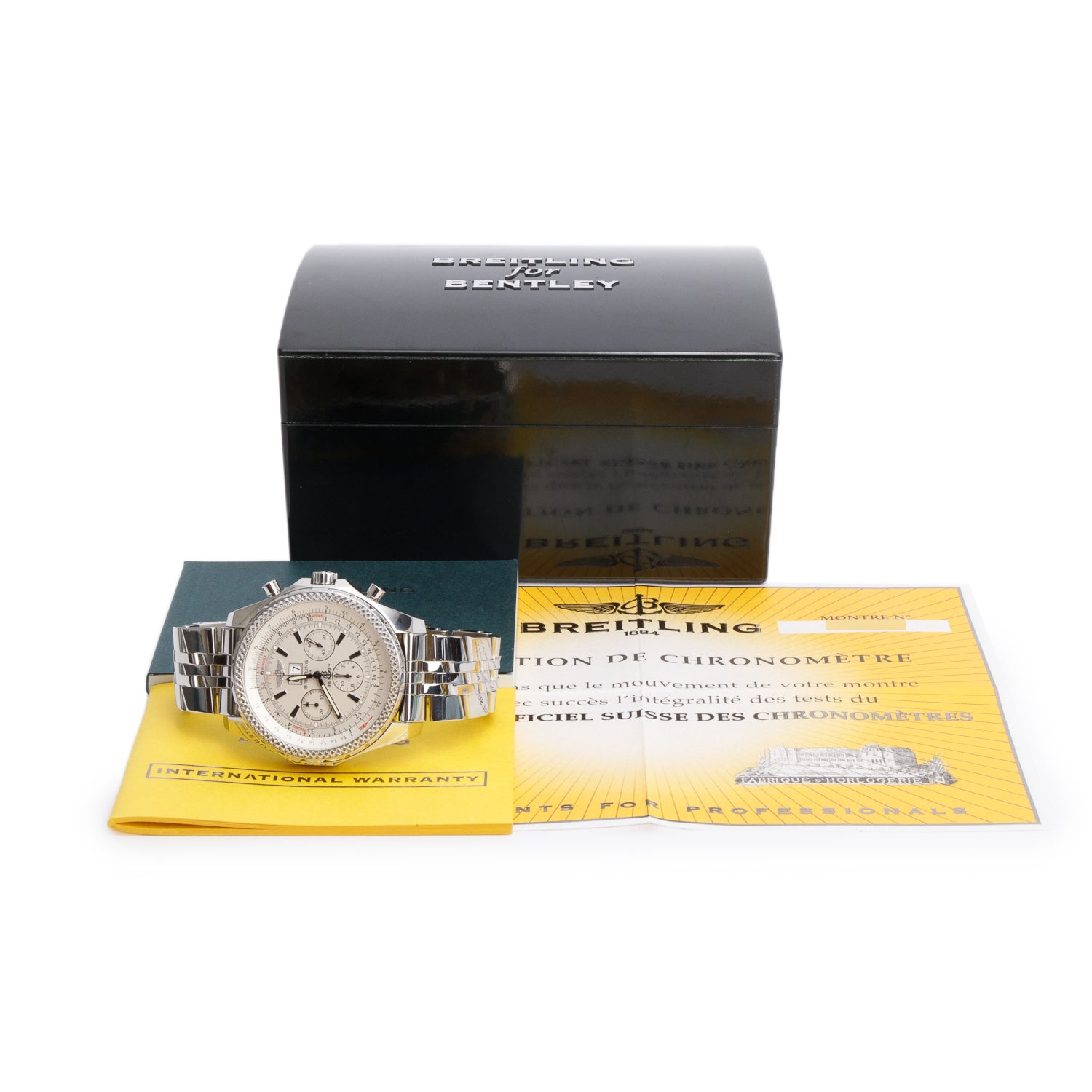 Breitling Stainless Steel Bentley 6.75 49 MM Automatic Chronograph Watch Silver Dial A44362 w/ Box & Papers