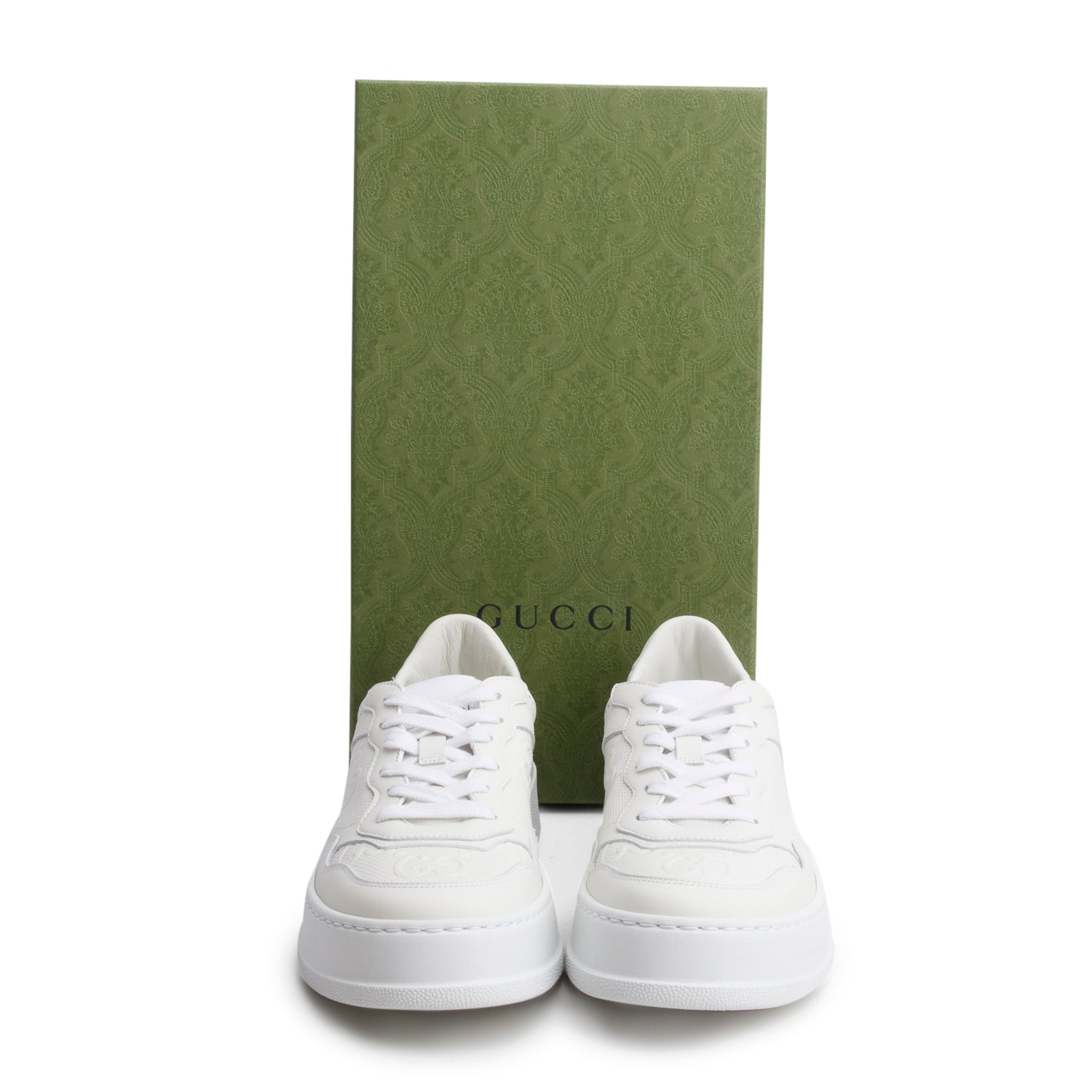 Gucci White Calfskin GG Tennis Embossed Perforated Platform Sneakers, Size 39.5 w/ Box