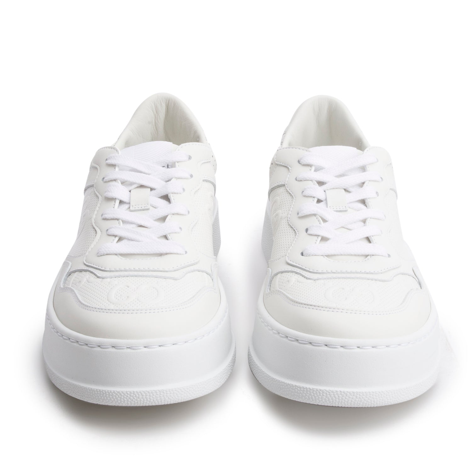 Gucci White Calfskin GG Tennis Embossed Perforated Platform Sneakers, Size 39.5 w/ Box