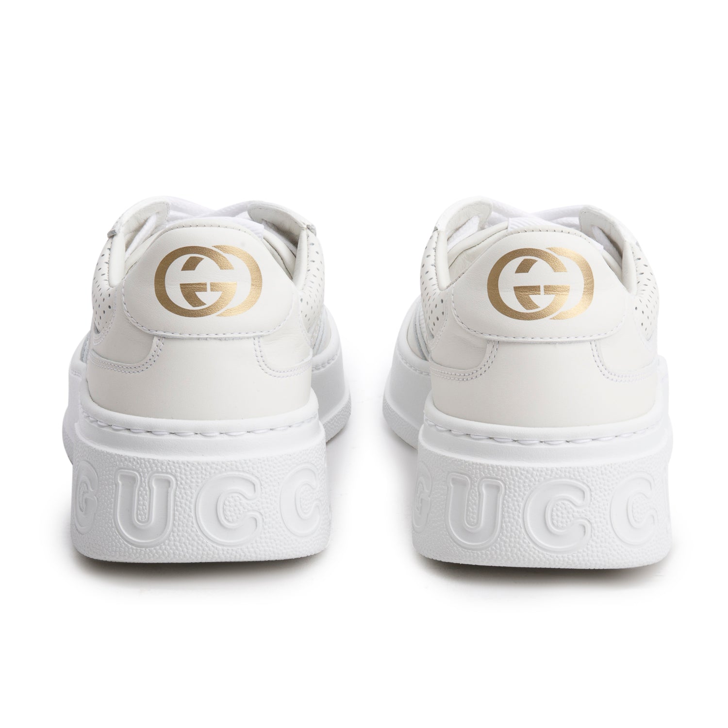 Gucci White Calfskin GG Tennis Embossed Perforated Platform Sneakers, Size 39.5 w/ Box