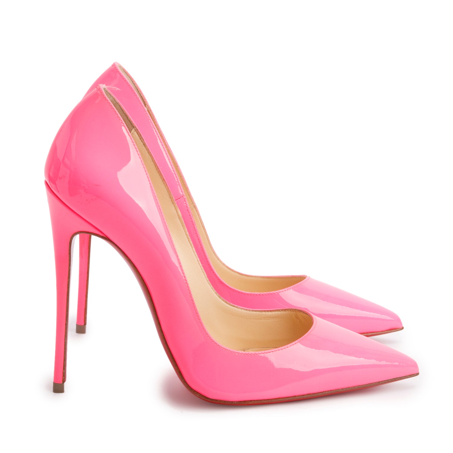 Christian Louboutin Pink Patent Leather Pigalle Follies 100 Pumps, Size 37 w/ Box