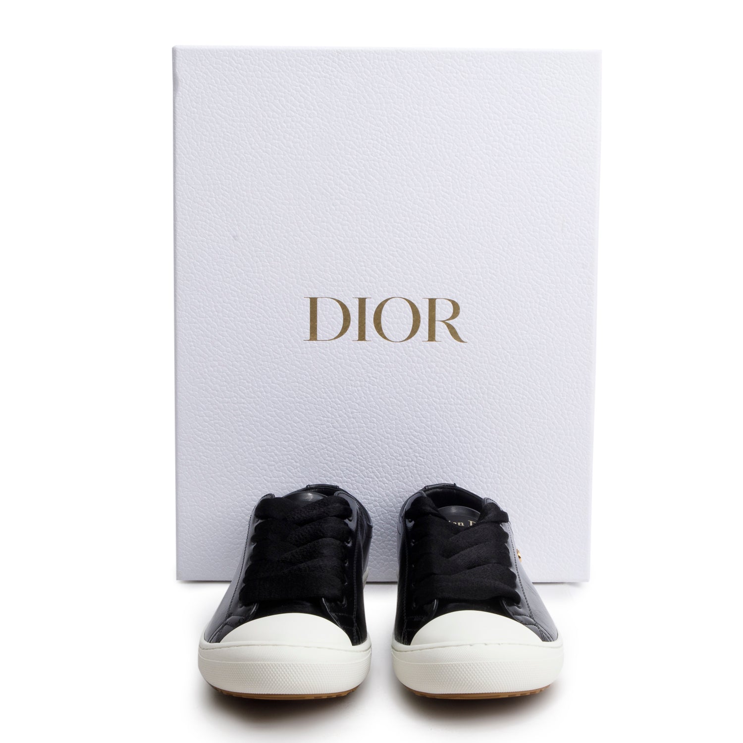 Christian Dior Black Patent Leather Dior Lucky Sneakers, Size 36 w/ Box