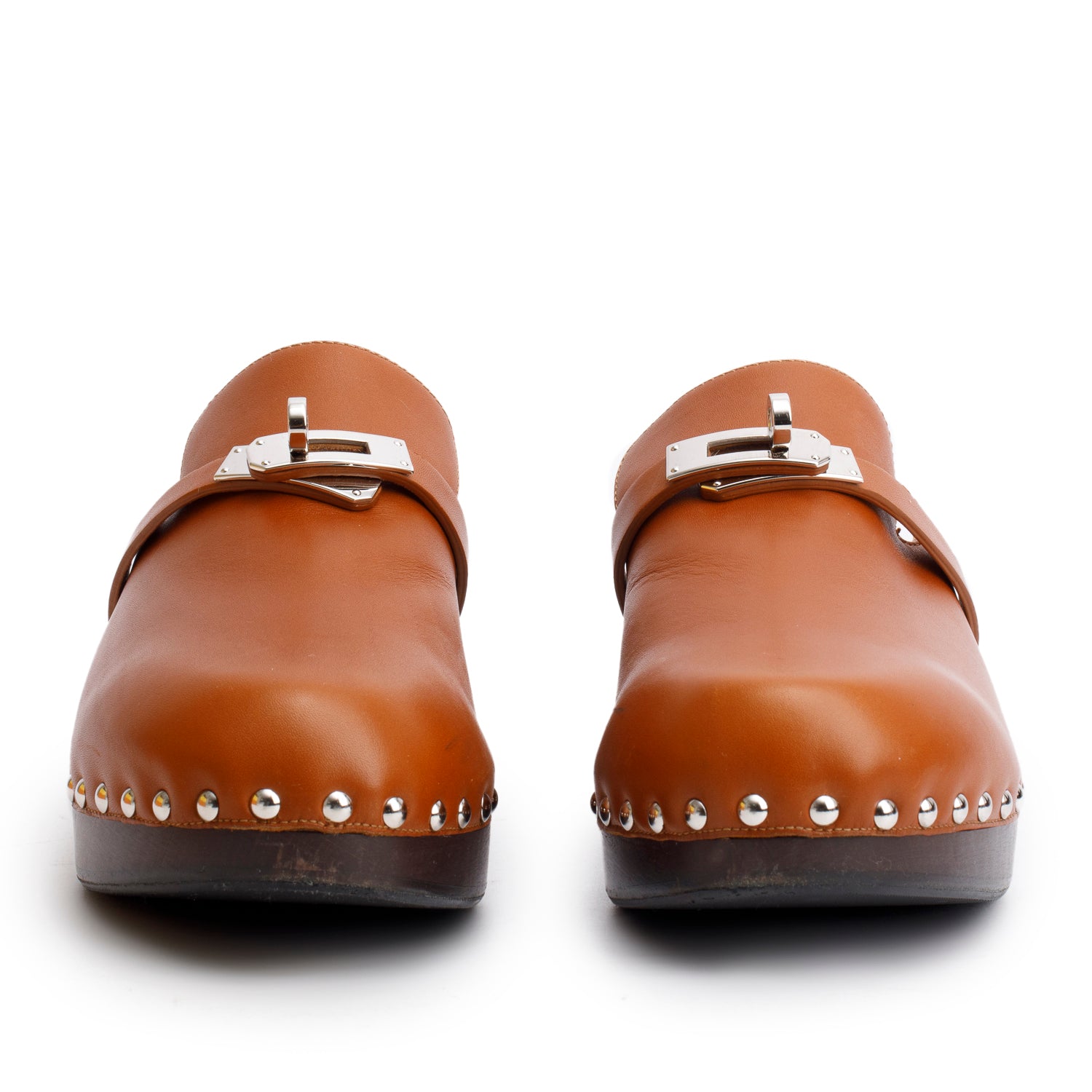Hermes Natural Heritage Calfskin Carlotta Mules, Size 39