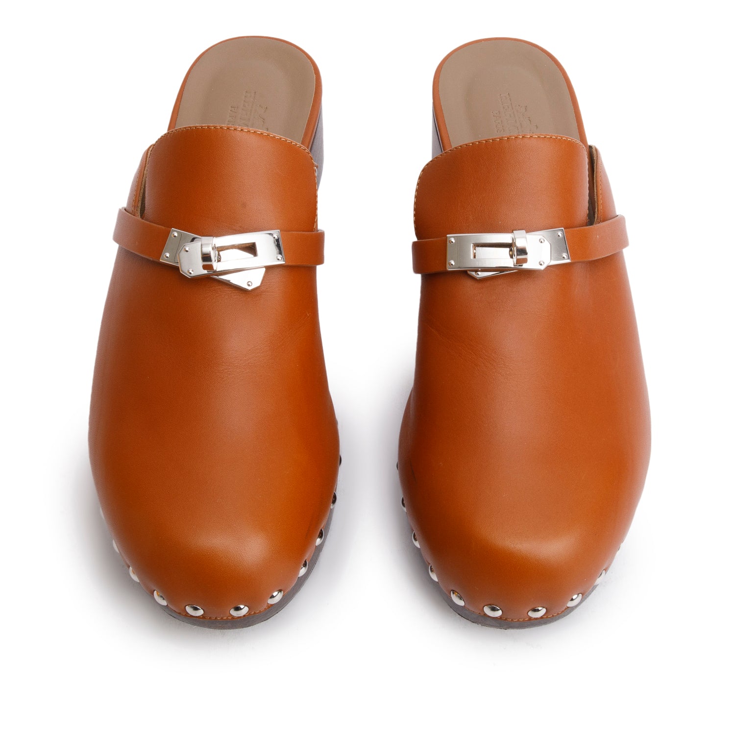Hermes Natural Heritage Calfskin Carlotta Mules, Size 39