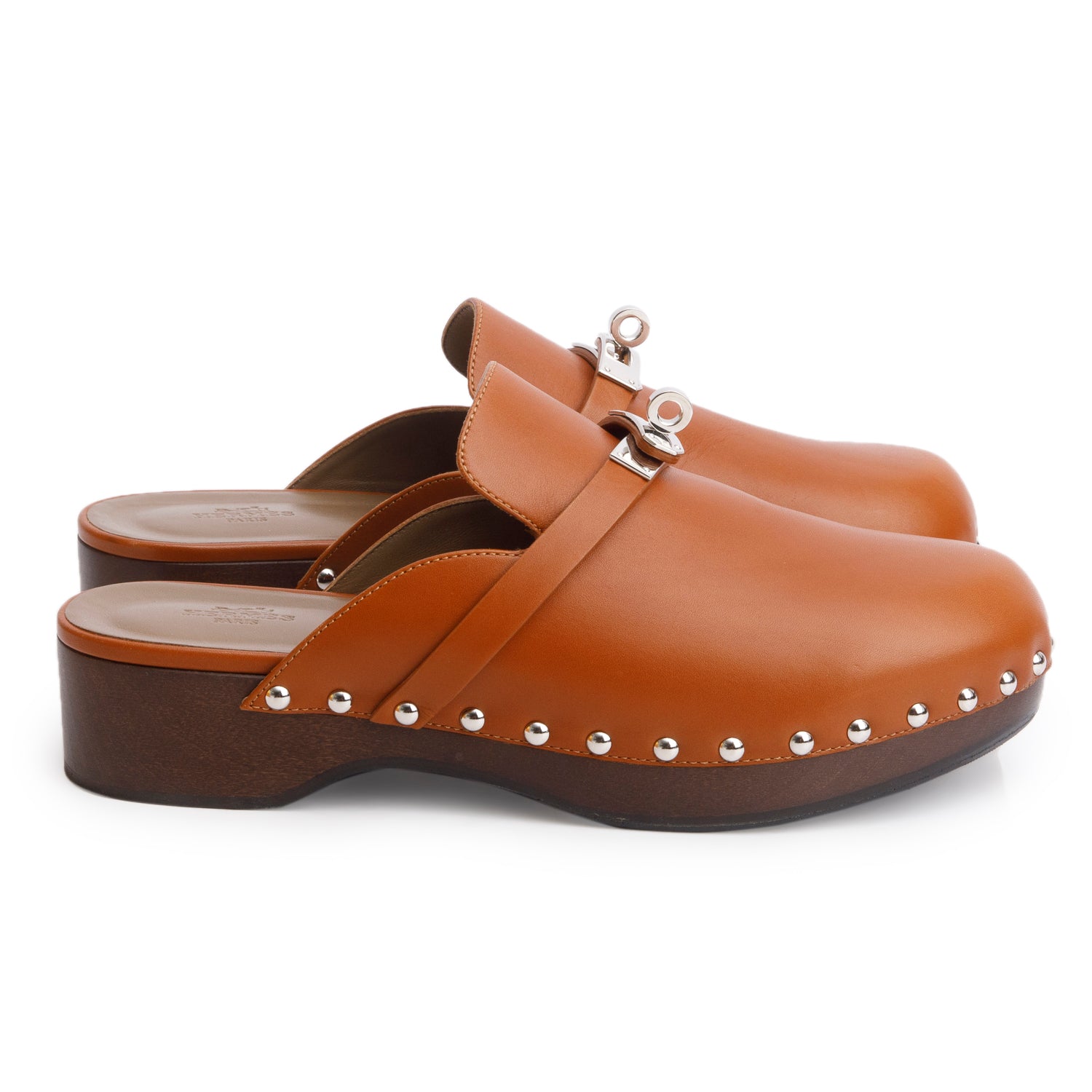 Hermes Natural Heritage Calfskin Carlotta Mules, Size 39