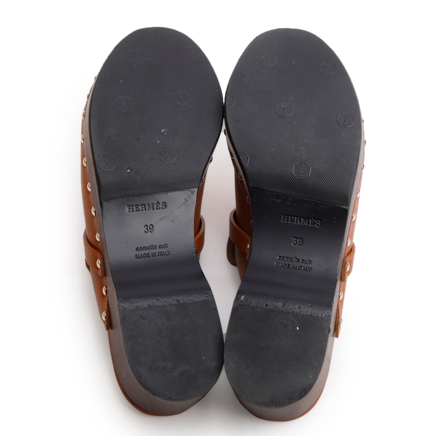 Hermes Natural Heritage Calfskin Carlotta Mules, Size 39