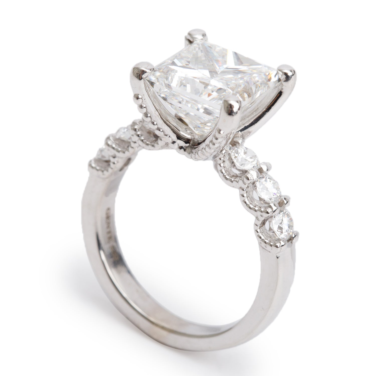 14k White Gold 5.08 ct. Princess Cut Diamond Engagement Ring, Size 6.25