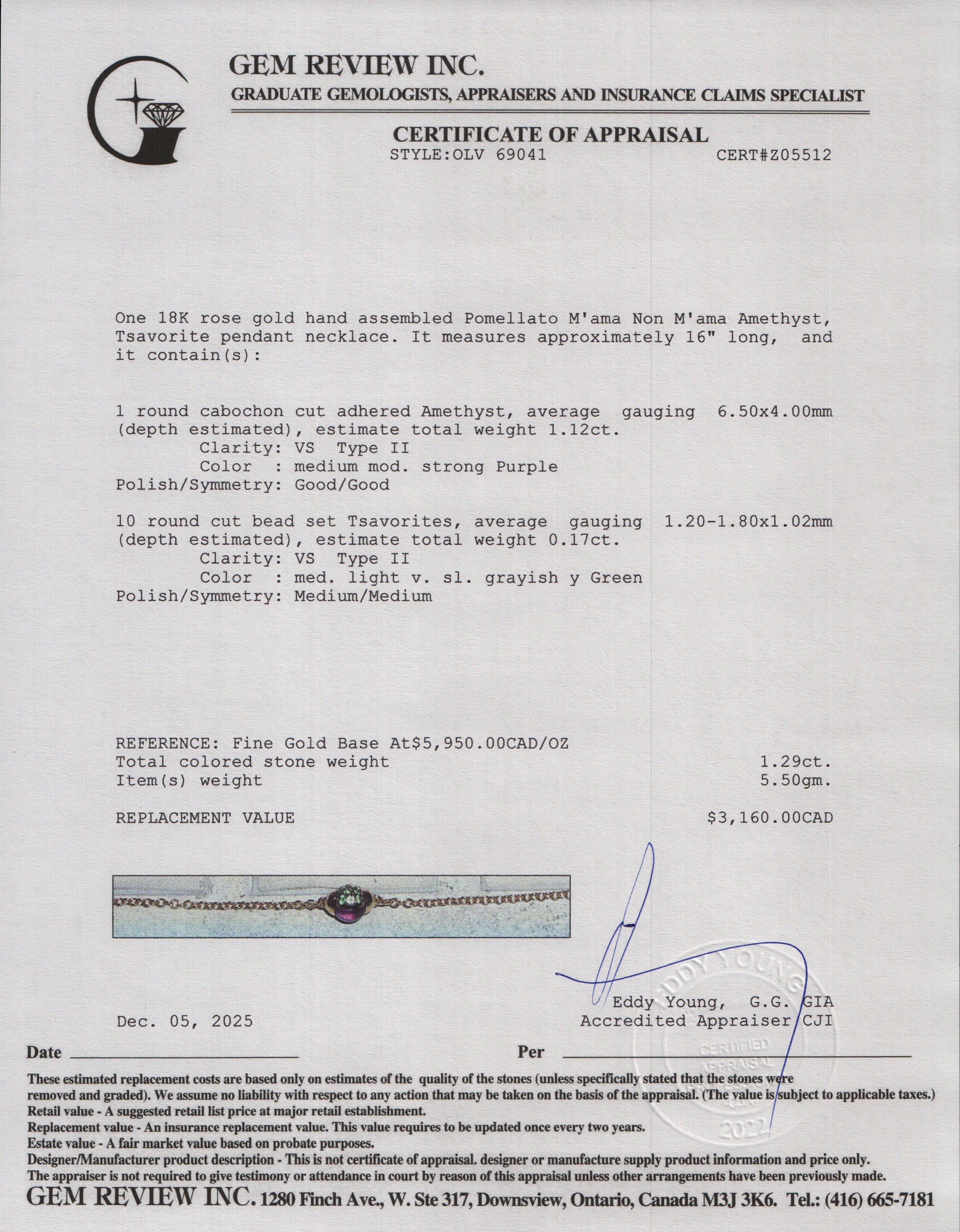 Pomellato 18k Rose Gold Amethyst & Tsavorite M'ama Non M'ama Pendant Necklace w/ Box