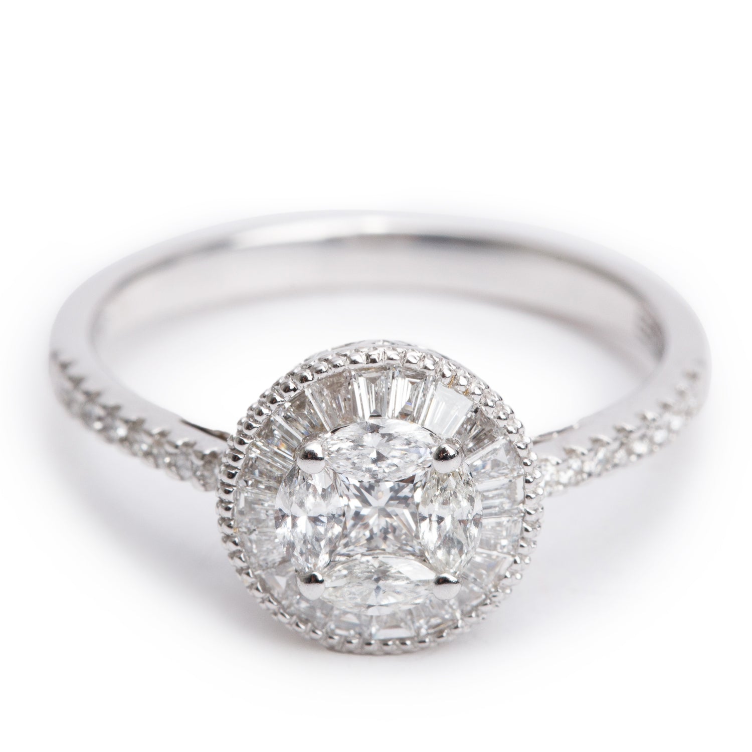 Effy 18k White Gold Cluster Diamond Engagement Ring, Size 7